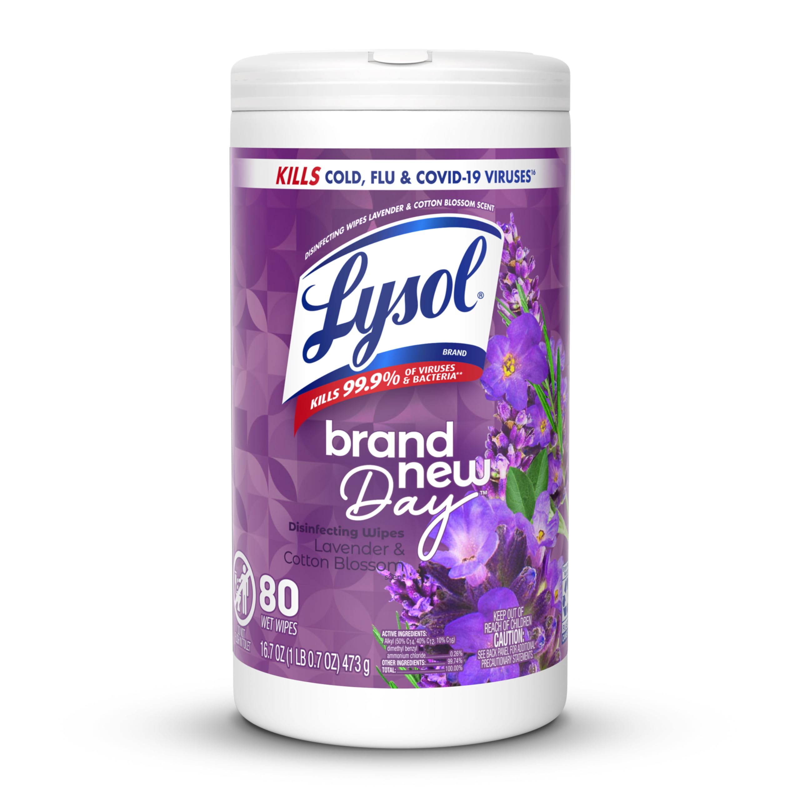 Lysol Disinfecting Wipes, Multi-Surface Cleaner, Lavender, 80 ct. | All Purpose Cleaner, Sanitizing, Deodorizing, Apartment Essentials, Back To School Cleaning Supplies, Kitchen & Bathroom Wipe