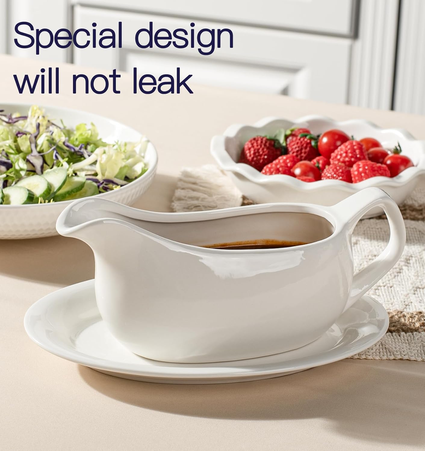 Dizada Gravy Boat with Saucer 19 Oz Set of 2 - White Porcelain Gravy Bowl, Ceramic Sauce Dispenser for Turkey, Dressing, Creamer, Microwave Dishwasher Safe