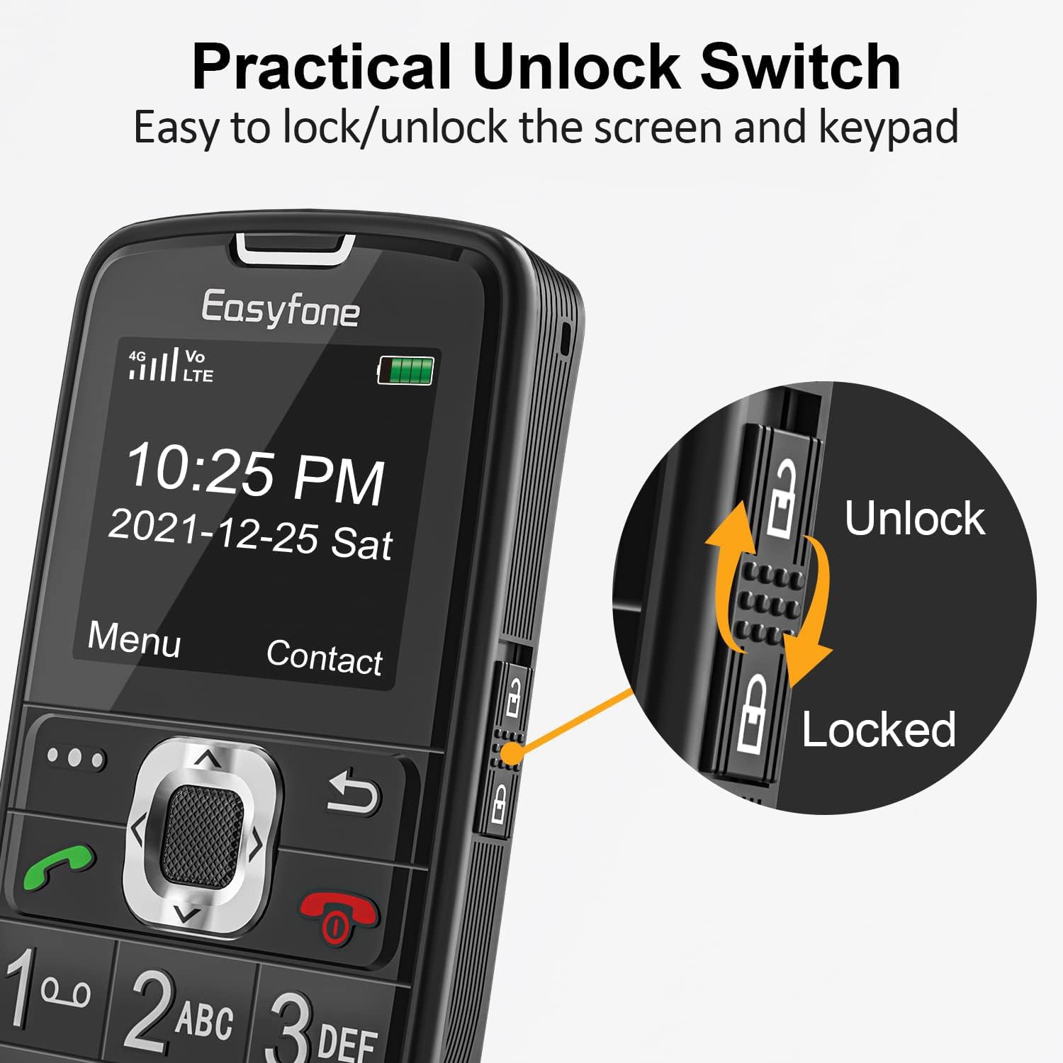 Easyfone Prime-A6 4G gsm Teléfono Móvil para Personas Mayores con Teclas Grandes y botón SOS, Fácil de Usar Móviles para Ancianos con Base cargadora (4G LTE)