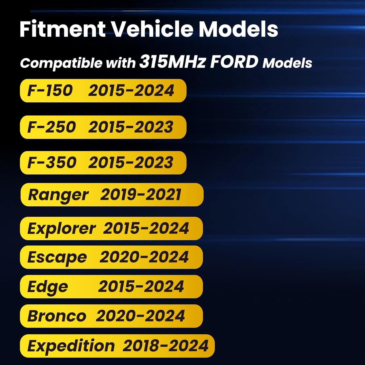 TPMS 315Mhz Pre-Programmed,Compatible With Ford F150(15-24)|F250(15-23)|F350(15-23)|Explorer(15-24)|Escape(20-24)|Edge(15-24)|Expedition(18-24)|Ranger(19-21)|Bronco(20-24)OE# F2GZ1A189A(4PCS)