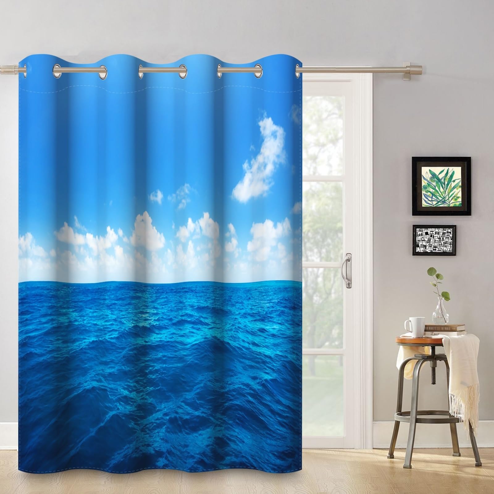 ggaimwf 42"x 63" Ocean Eyelet Curtain Wave Blue Sky Sea Horizon Natural Scenery Nautical Theme Thermal Grommet Room Dividers Blackout Window Drapes for Bedroom Living Room,1-Single Panel - Image 3