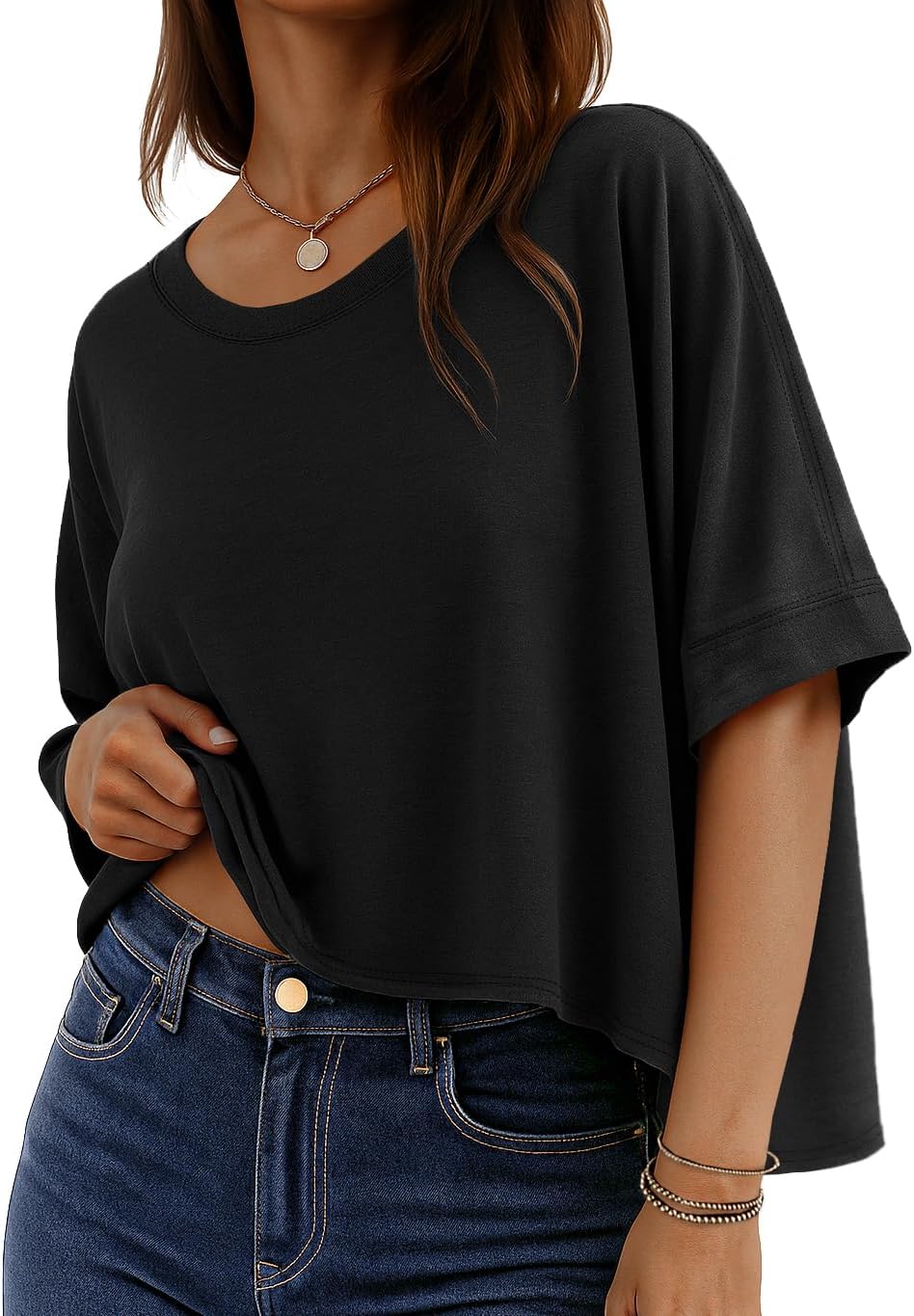 Oversized Tshirts for Women Summer Half Sleeve Crop Tops Basic Casual Blouses