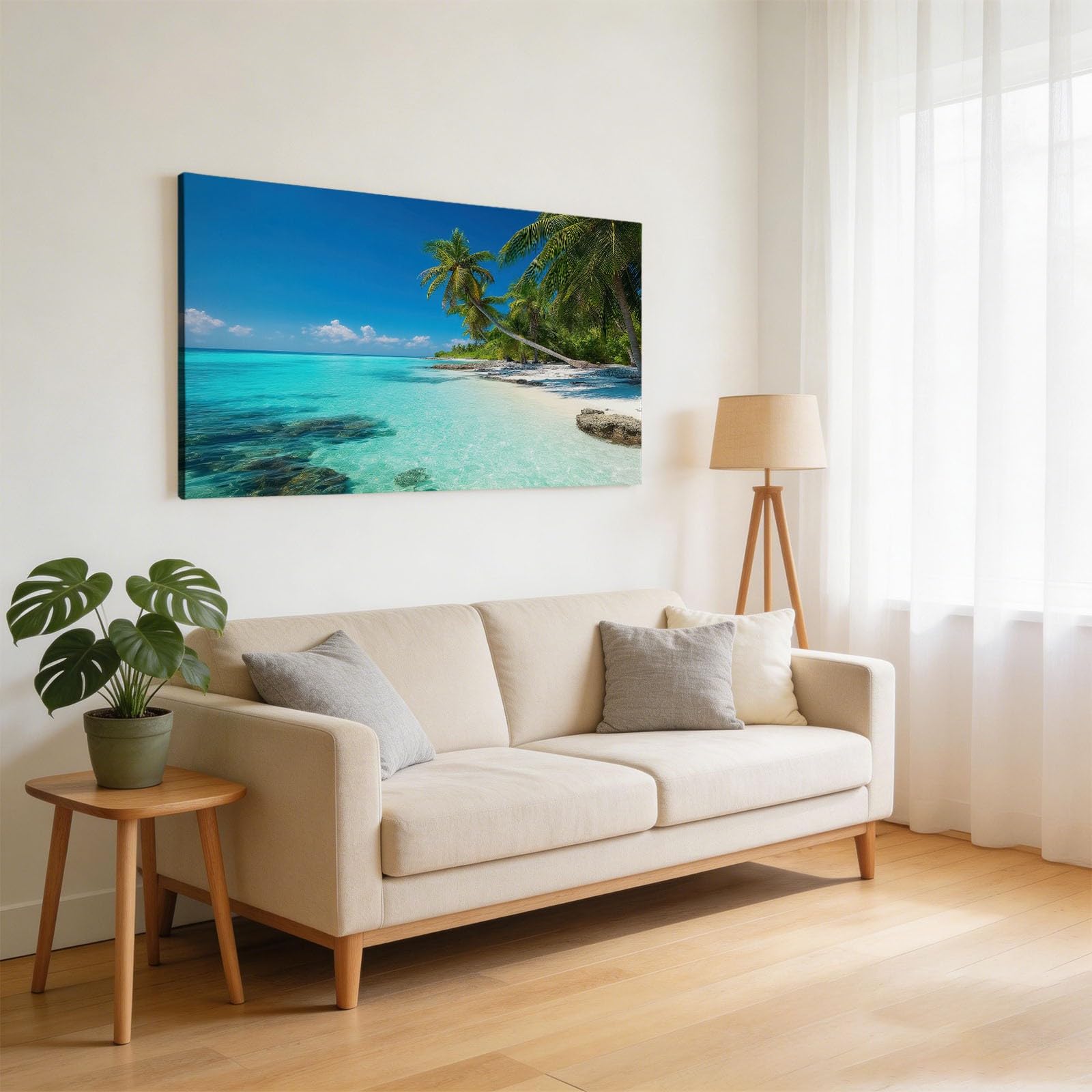 Lienzo enmarcado para decoración del hogar, baño, oficina, decoración de pared, pinturas tropicales, marinas, palmeras, ilustraciones, decoración del hogar, 100 x 75 cm