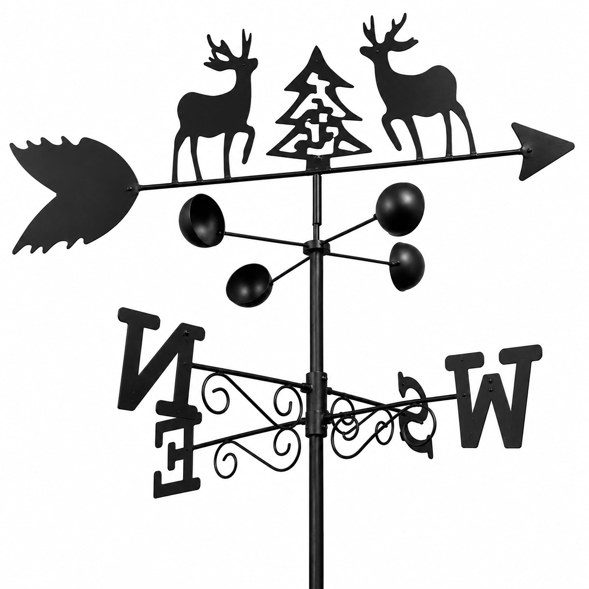 Garden Market Place Weathervane Deer – Weather Vane with Wind Speed Cups, All-Steel Direction Indicator, Wall Fixings & Ground Spike, Black Vane for Garden, Shed & Gable End, 50cm Wide, 1.7m Tall