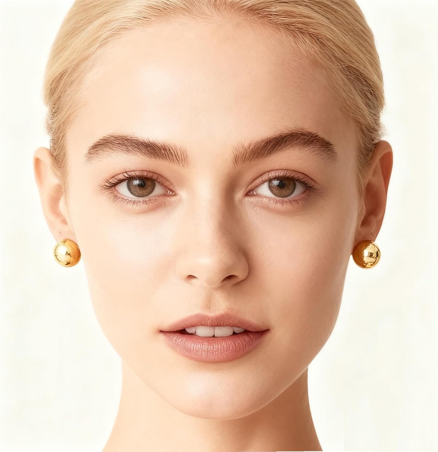 FAN&LOUIS Gold Ball Clip On Earrings, 24K Gold Plated Chunky Half Ball Earrings for Women Non-Pierced Ears Trendy Lightweight Hypoallergenic Clip-On Earrings - Image 4