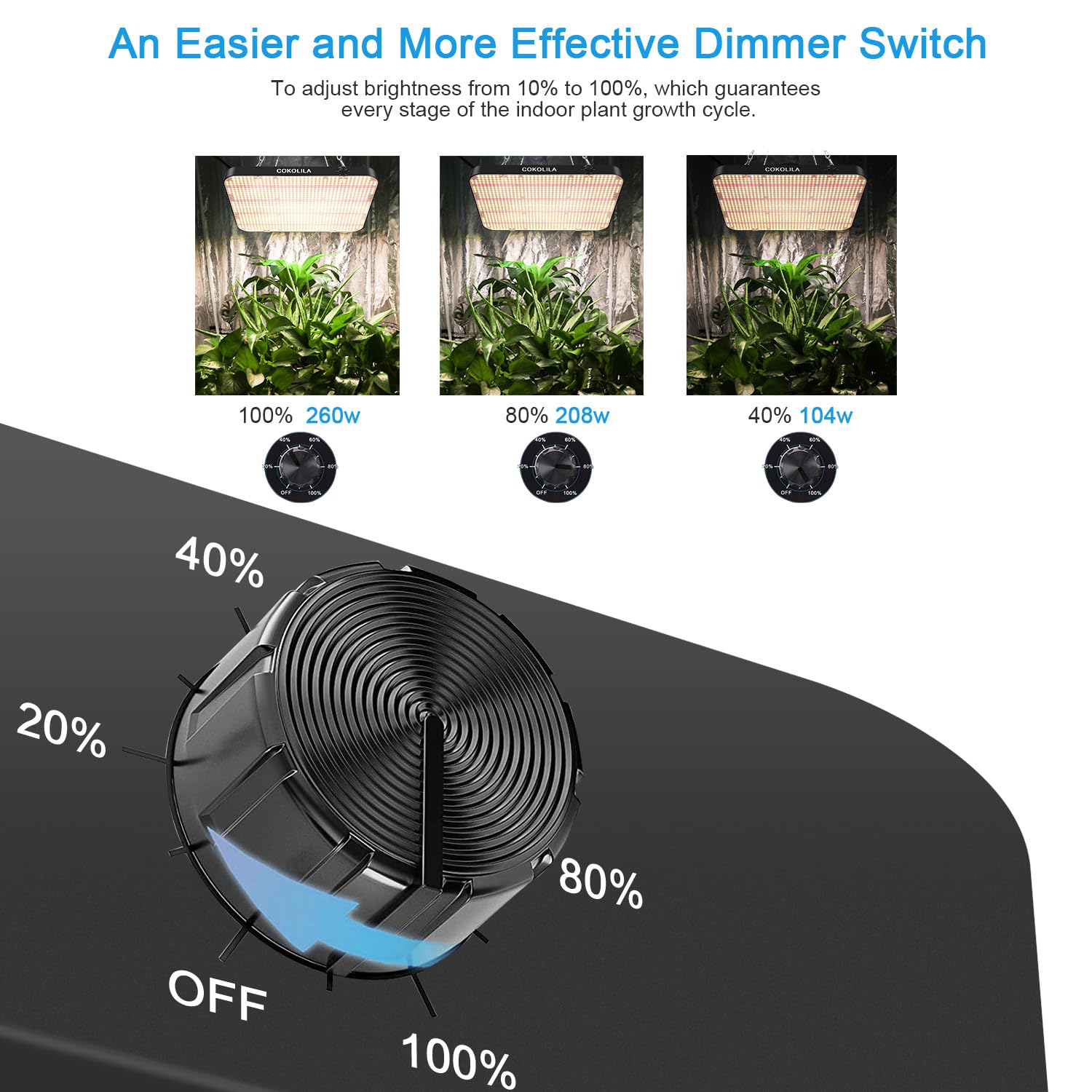 COKOLILA 2000w Dimmerabile Lampada per Piante, High PPFD Sunlike Spettro Completo lampada da coltivazione, luce piante con UV e IR, Funzione catena margherita per piante e verdure da interno