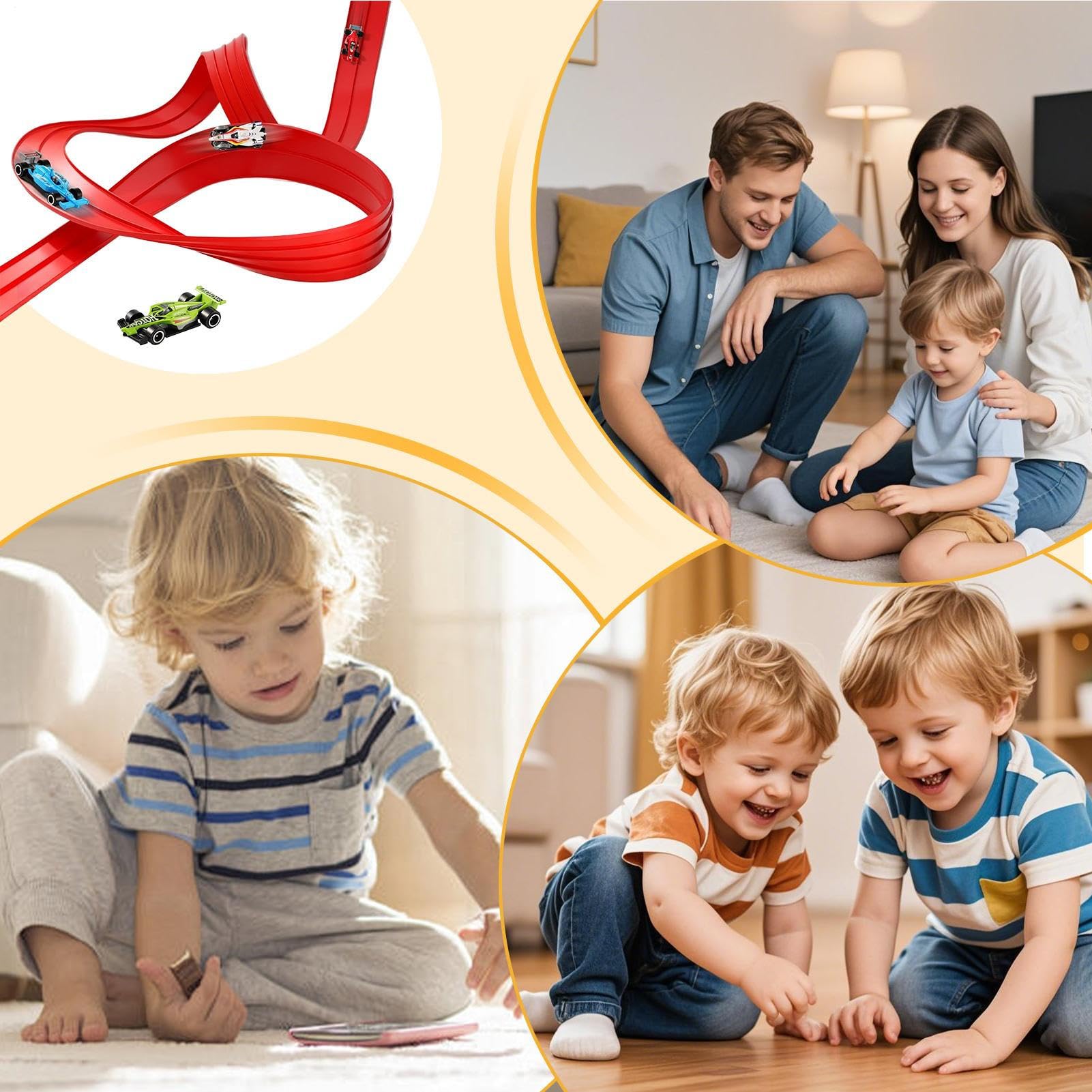 Set di Auto e Pista Macchinine in PVC Flessibile | Rampa Da Corsa Arrotolabile Kit Auto Giocattolo per Interni, Soggiorno, Giardino, Camera, Bambini, Bambine, Piccoli