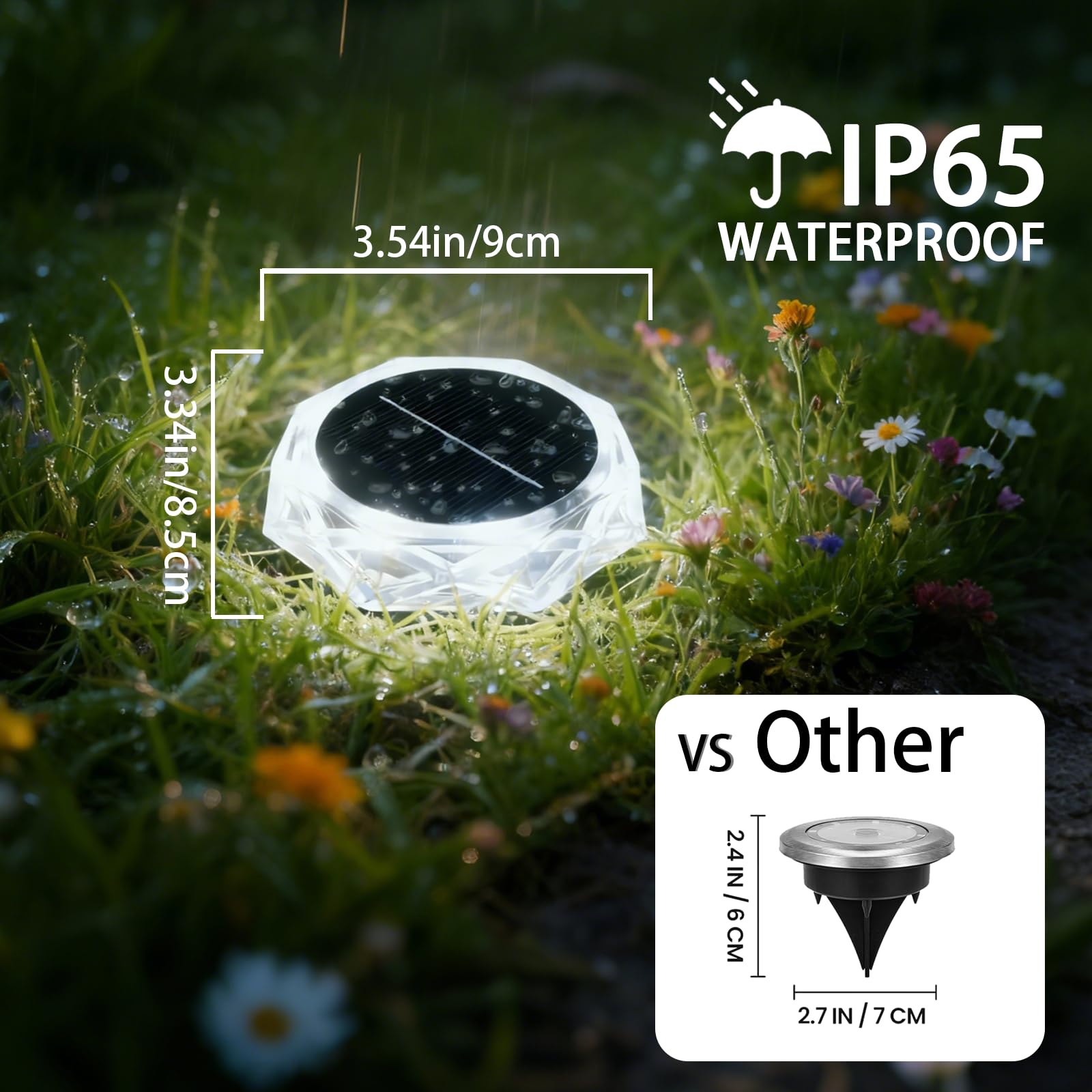 Solar Ground Lights Outdoor, 6 Pack Solar Garden Lights IP65 Waterproof, 8 Bright LEDs Decking Lighting with 600mAh Battery for Garden Lawn Patio Yard Landscape (Cool White) — view 2