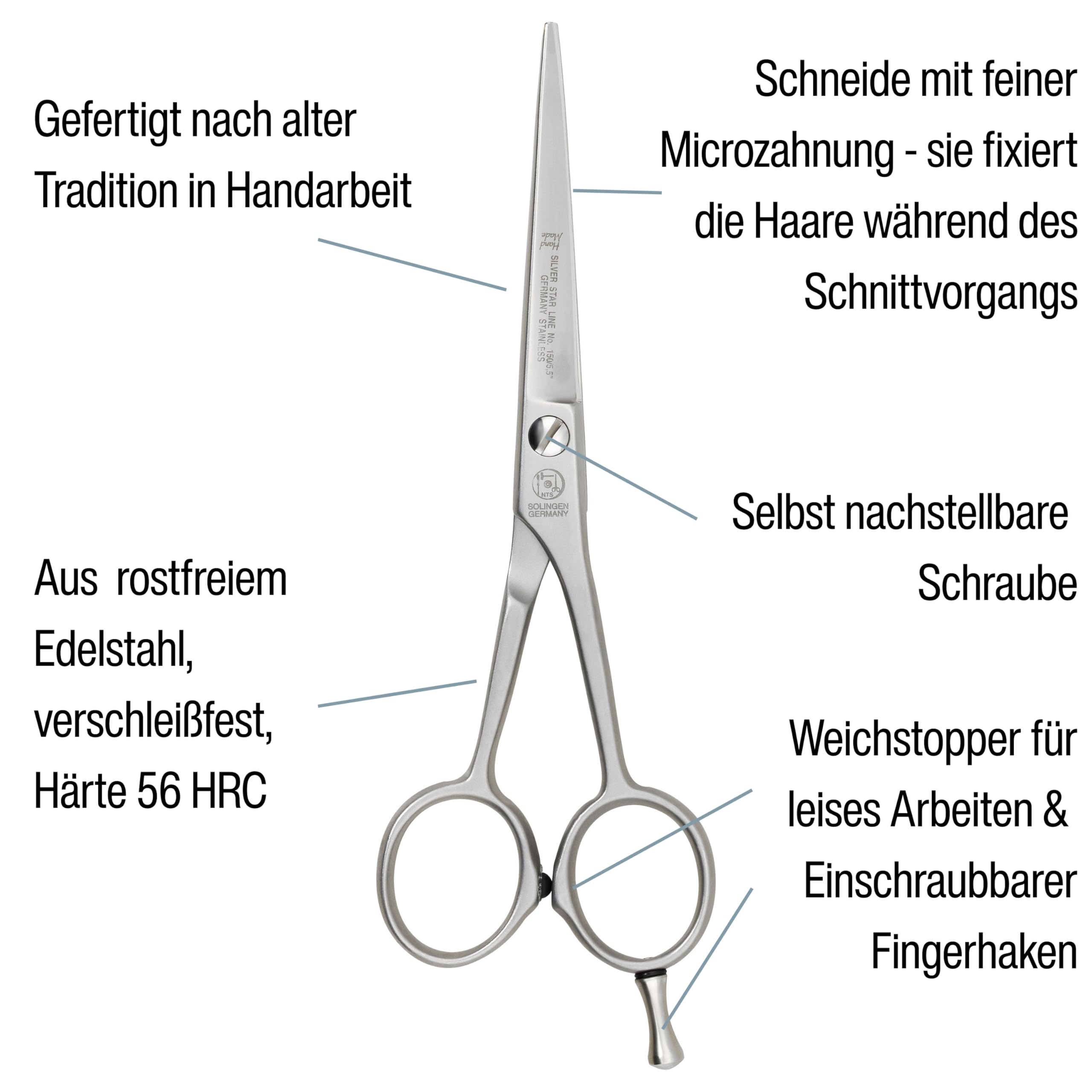 Silver Star Line 150 | Haarschere Friseurschere | Mattiert | Satiniert | Made in Solingen | 5,5" = ca. 14 cm | Profi Schere für Haare Schneiden