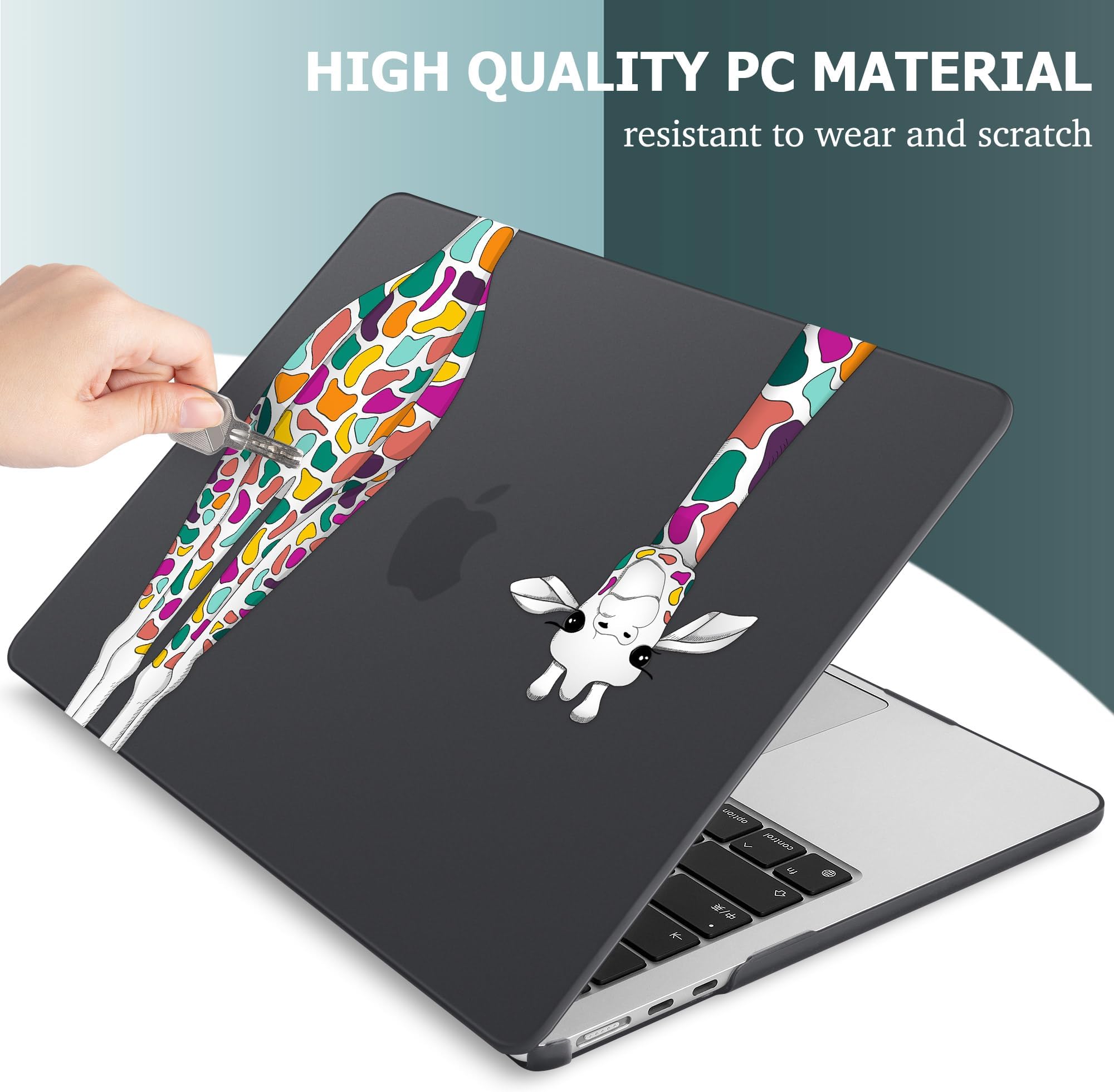 May Chen for MacBook Air 13.6 Inch Case 2025 2024 2023 2022 Release Models: A3240 M4 A3113 M3 A2681 M2, Plastic Hard Shell Case for MacBook Air 13.6" with Retina Display, Black Colorful Giraffe