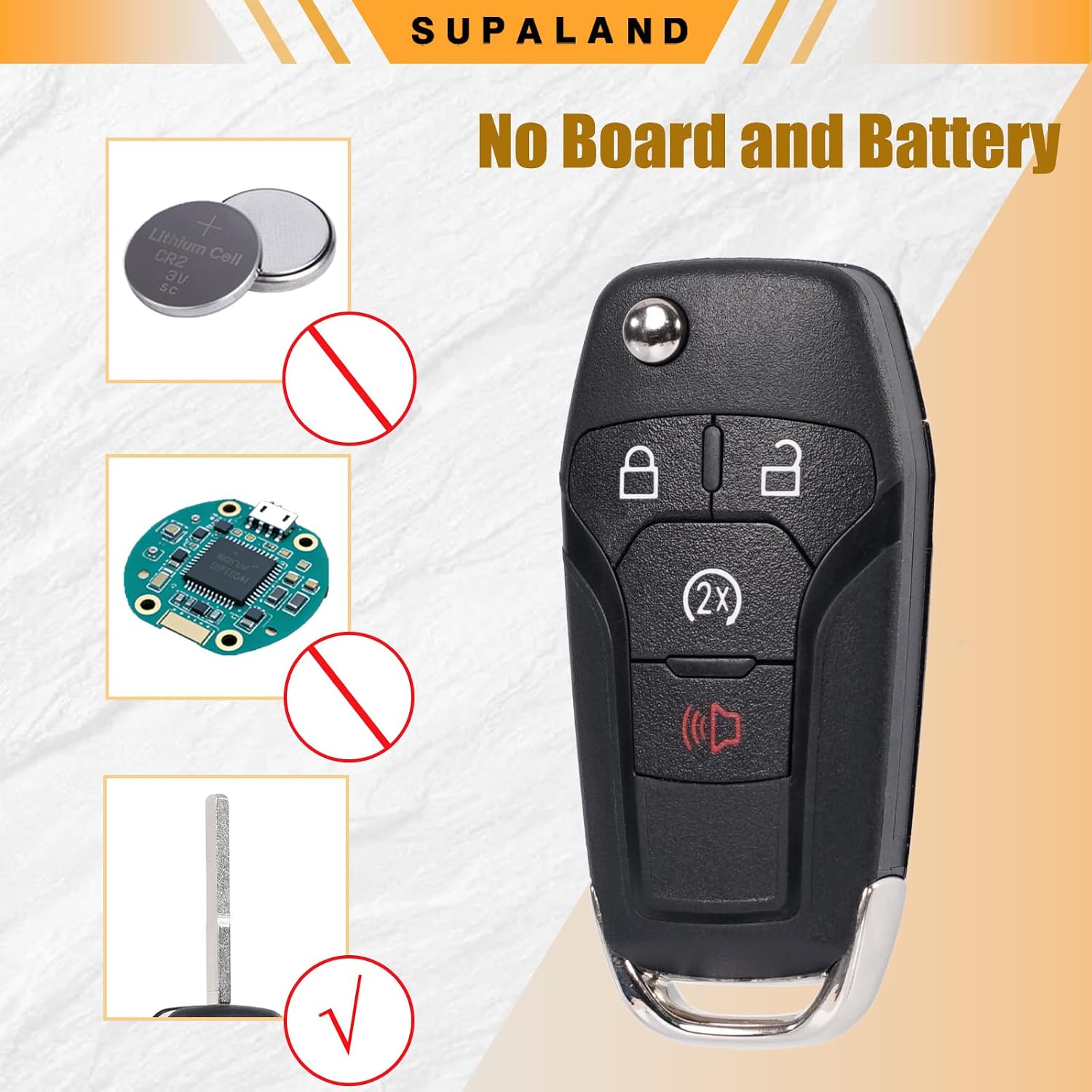 SUPALAND Flip Key Fob Shell Case Replacement Fits for Ford F150 F250 F350 F-150 F-250 Bronco Ranger Raptor 2015-2022 4-Button Remote Start Key Housing N5F-A08TDA 164-R8134