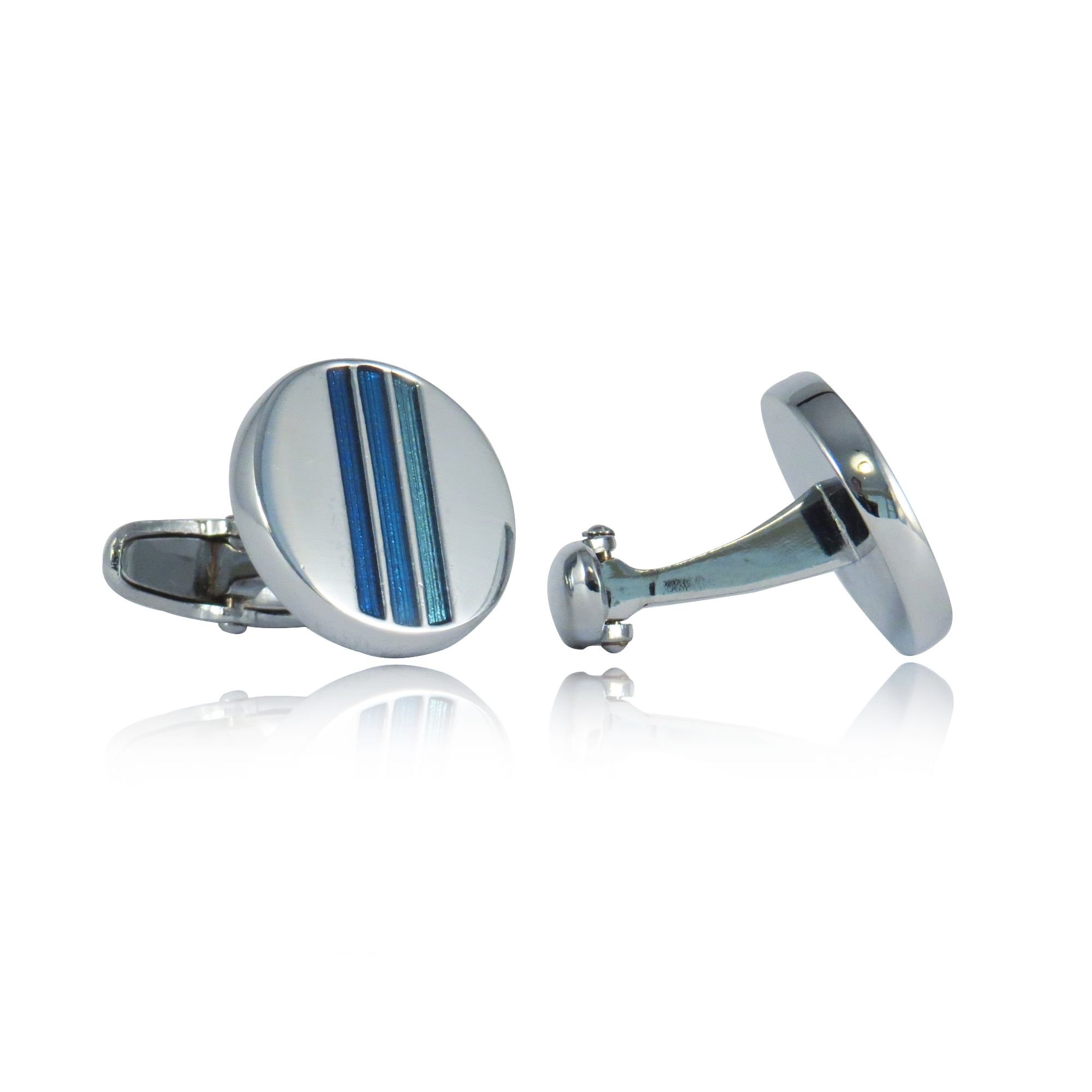 Trendy Tonal smalto blu rotondo argento gemelli da Cuff-Daddy