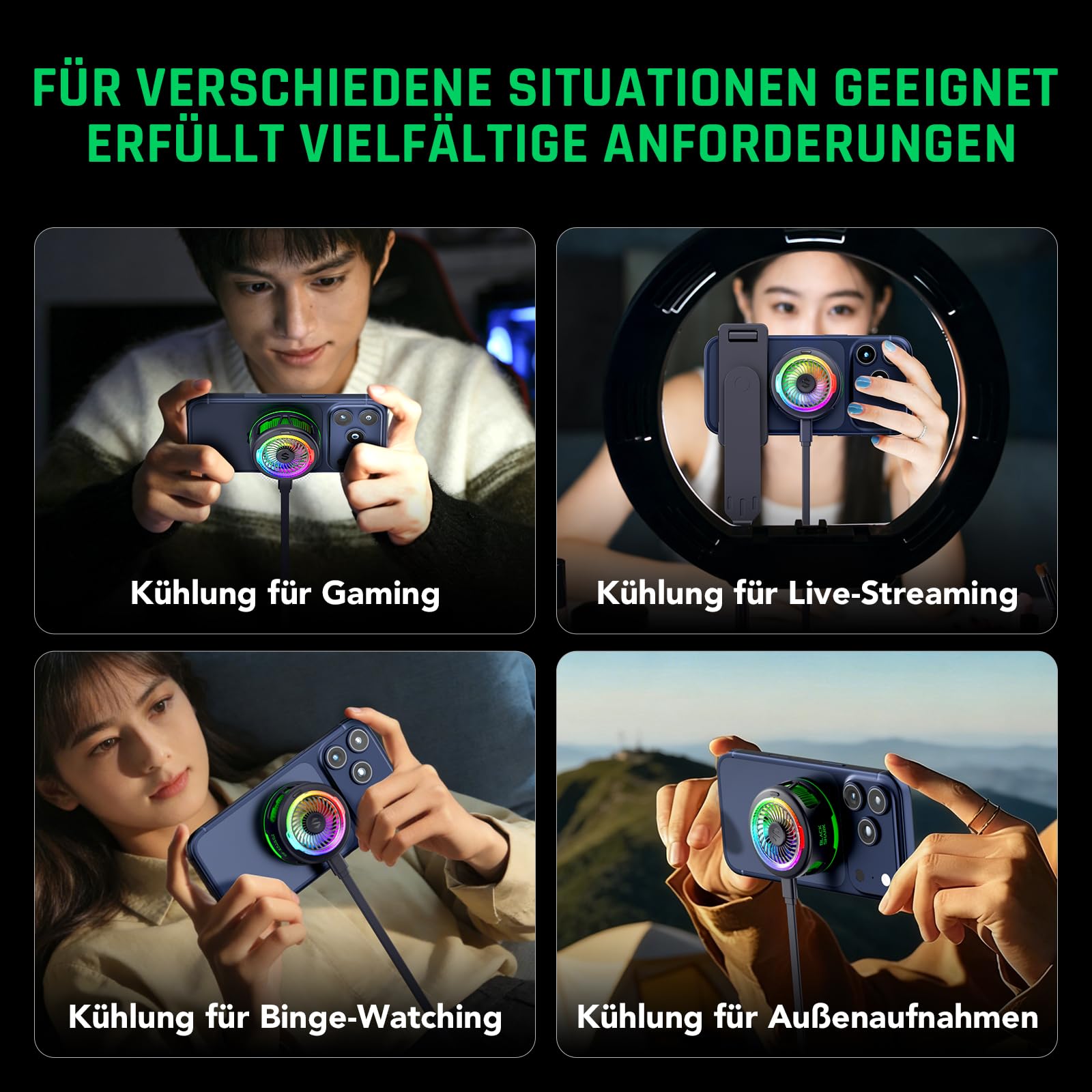Black Shark FunCooler 6 Magnetic Phone Cooler für Gaming, Tragbarer Handy Kühler mit RGB-Beleuchtung, Magnetischer Kühlventilator für iPhone, iPad (Schwarz)