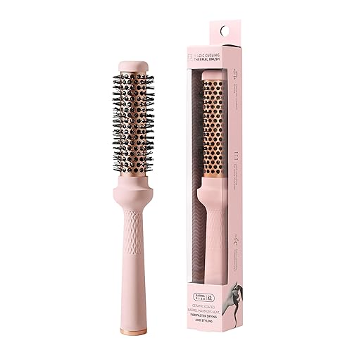 Cepillo térmico mágico para rizar (1 pulgada), tiempo de secado de corte, cepillo redondo autoportante, gran soplado, barril recubierto de cerámica,