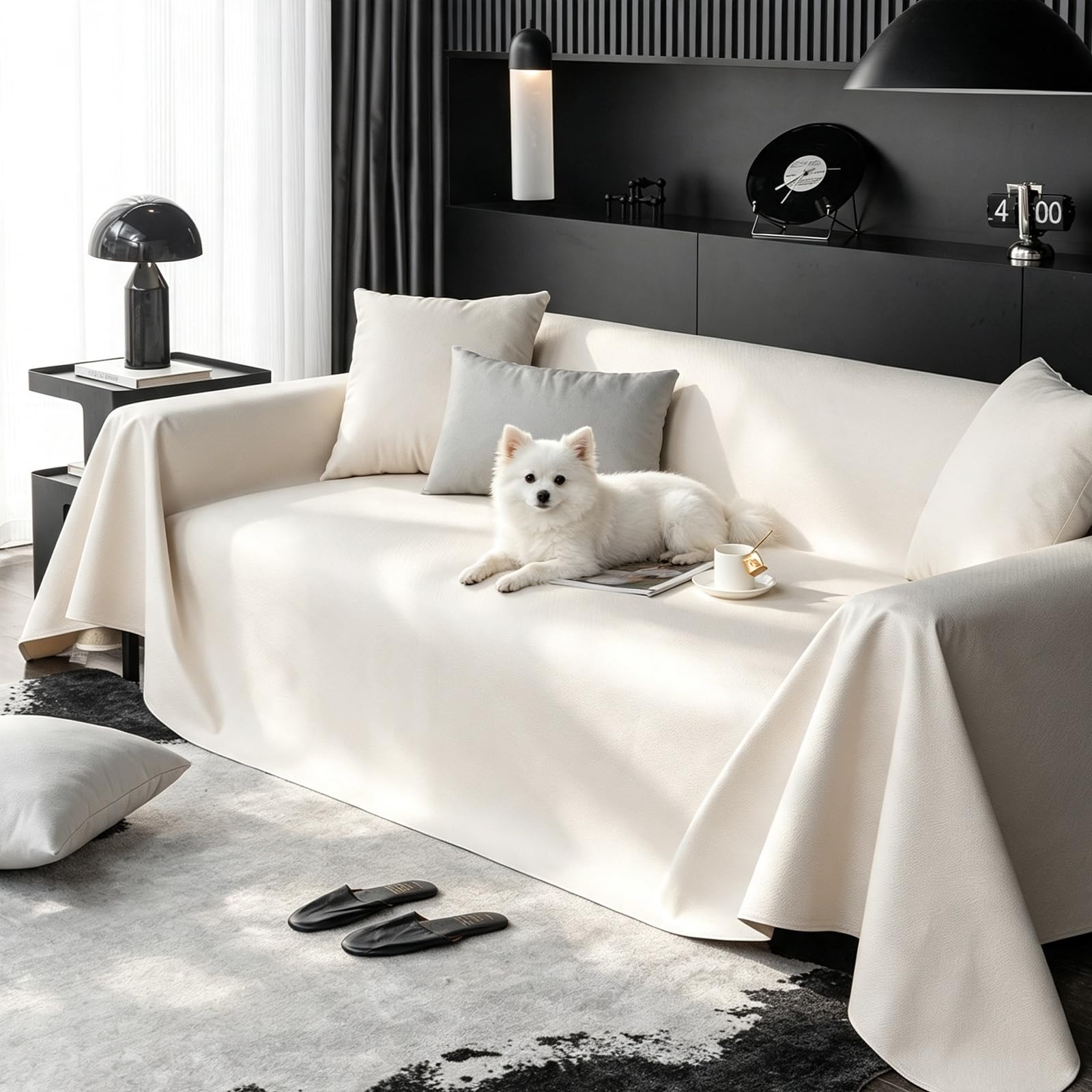Funda de Sofá Antideslizante Suave Protección de Muebles Funda de Sofá Protectora Impermeable Cojín de Sofá Desenfundable Protector de Mascotas 205 * 300cm-Beige(1 PC