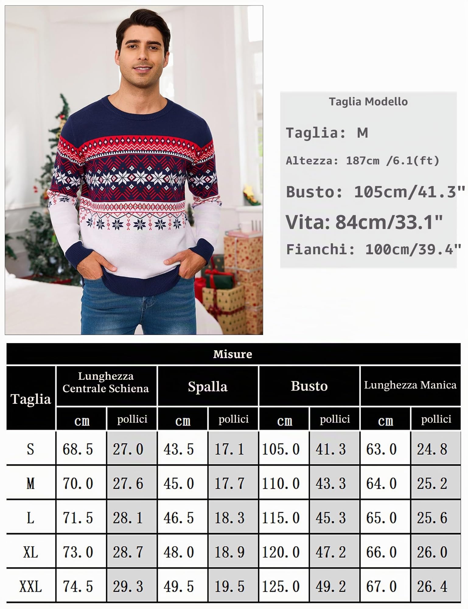 Maglione Natalizio Uomo Maniche Lunghe Girocollo Motivo Renna | Tessuto Morbido, Maniche Lunghe, Lavorazione a Maglia, Calore Confortevole, Vestibilità Regolare, Autunno e Inverno