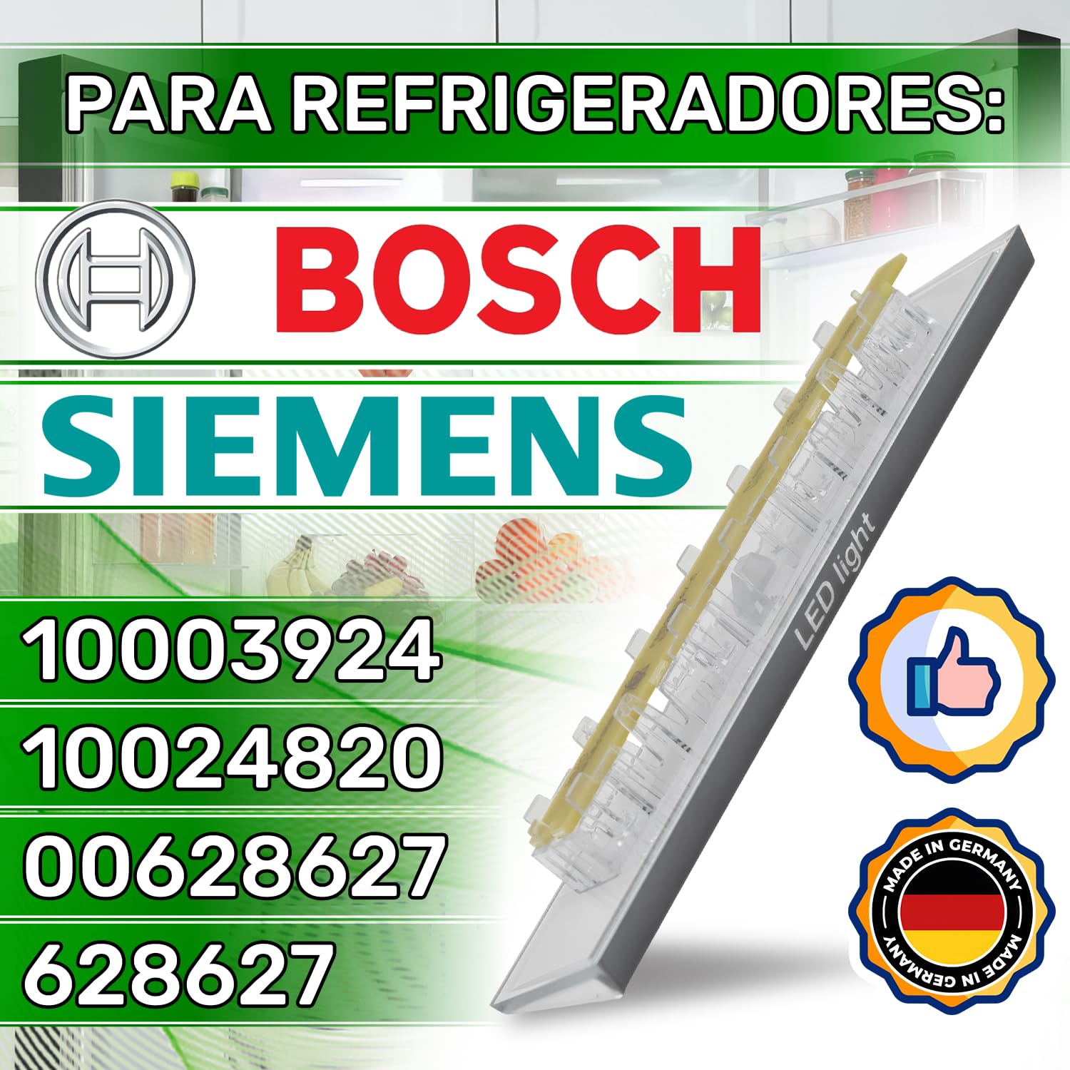 Placa de LED Luminosa para Frigorifico Combi con Código Original 10003924 10024820 00628627 628627 para Bosch para Siemens - MADE IN GERMANY - ONIX TECH