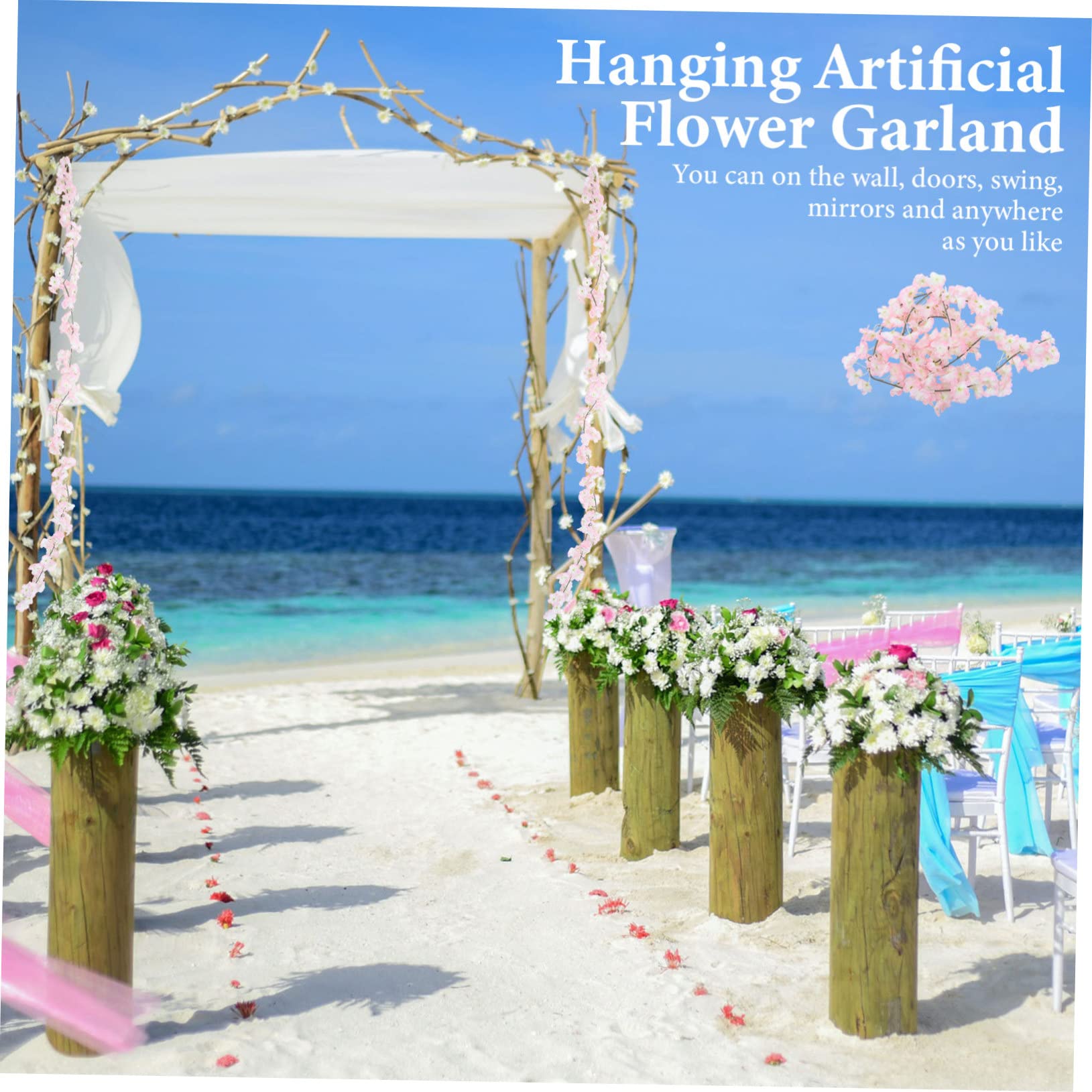 Künstliche Hängeblumenranke Kirschblüten 1, 8m Rosa | Seidenstoff und Kunststoff, Biegsam zum Aufhängen, 4 Stück pro Packung, für Hochzeiten und Schaukel