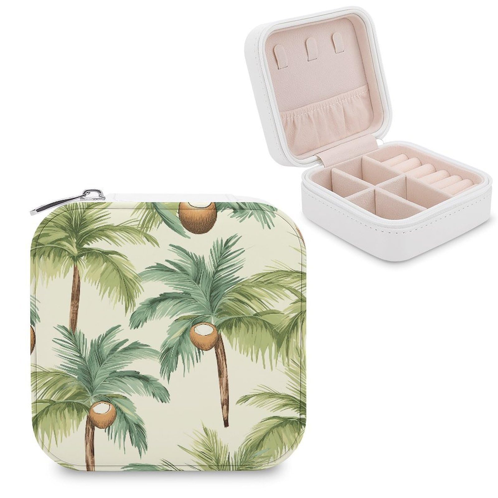 FekiLoot Summer Coconut Tree Jewelry Case Personalized Leather Jewelry Box Mini Travel Jewelry Case Small Portable Jewelry Organizer for Ring Earrings Necklace Bracelet