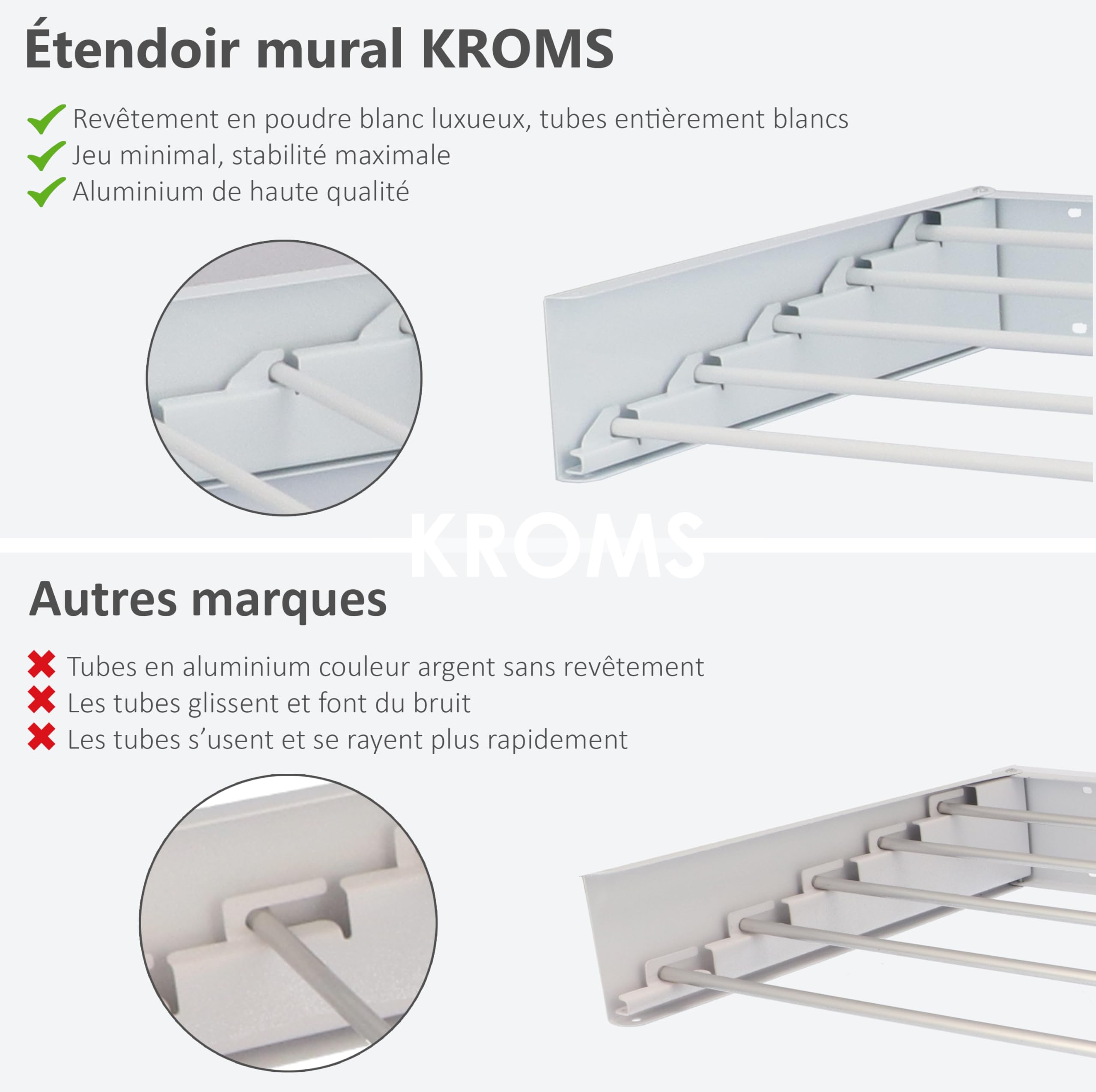 Etendoir Mural XL Entièrement Blanc 100cm - Aluminium Thermolaqué - Longueur de Séchage de 6 Mètres - Etendoir Mural Rabattable - Etendoir Linge Interieur Pliable - Sechoir a Linge Pliable