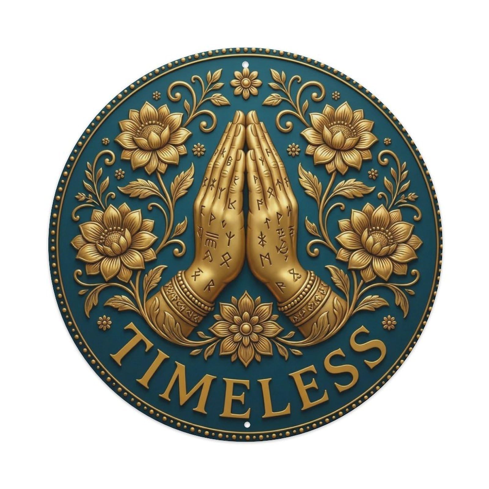 Fyrn Style Metal Tin Sign Vintage Namaste Praying Hands Timeless Flower Zen Yoga