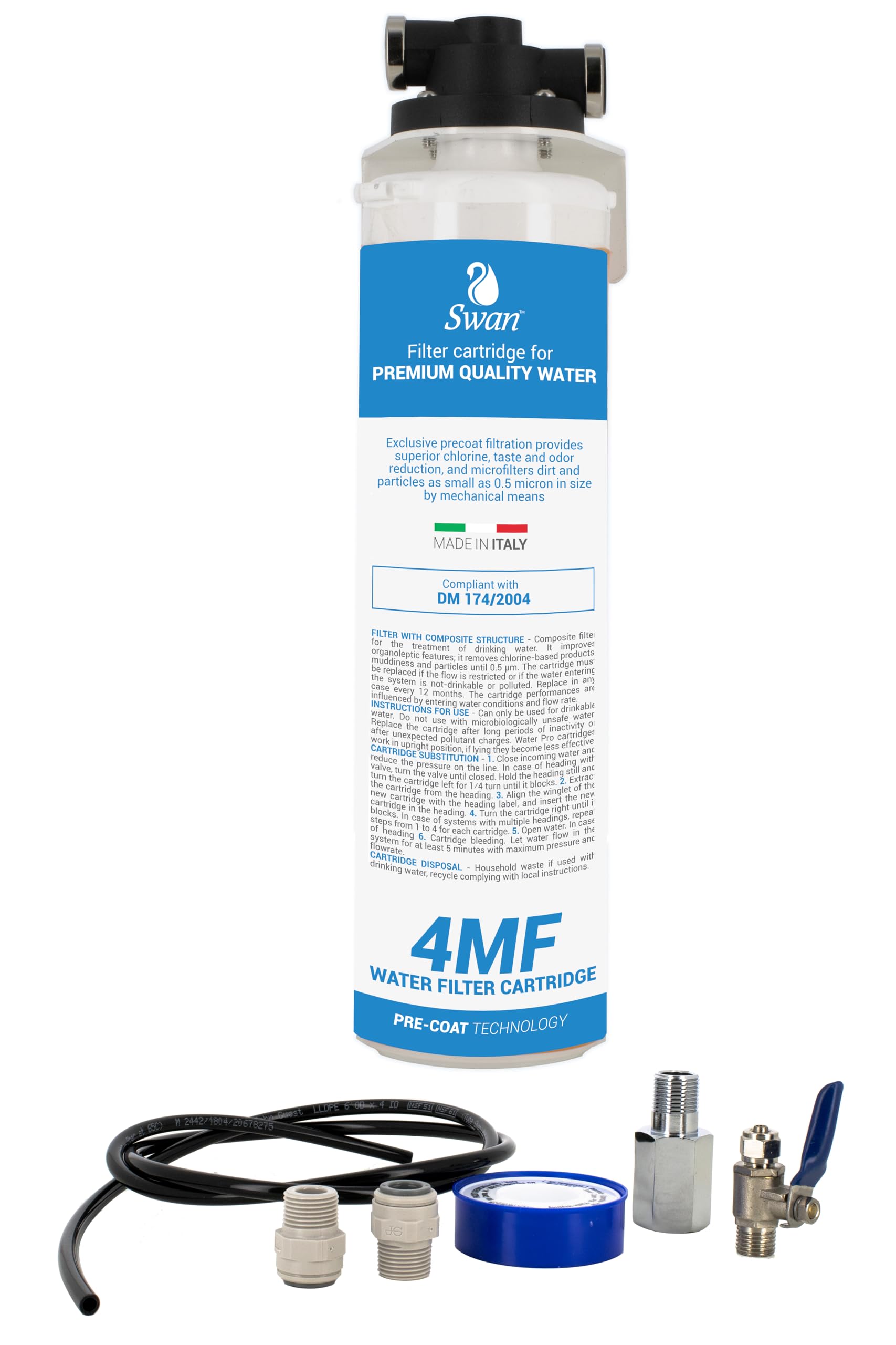 Sistema Filtraggio Acqua Sottolavello 4MF – Rimozione Calcare Cloro Sedimenti – Testa QL1 – Kit Filtrazione Completo con Tubi e Raccordi – Facile Installazione