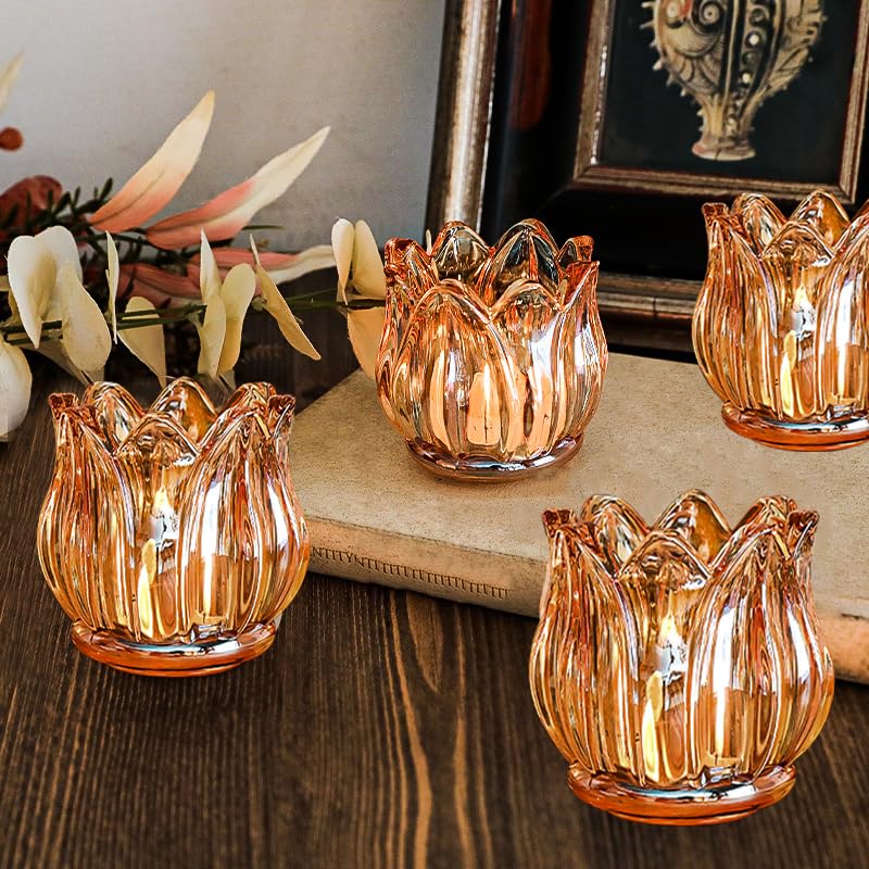 DXQCHDUO Glas-Teelichthalter, Votivkerzenhalter, 4er-Set, Vi