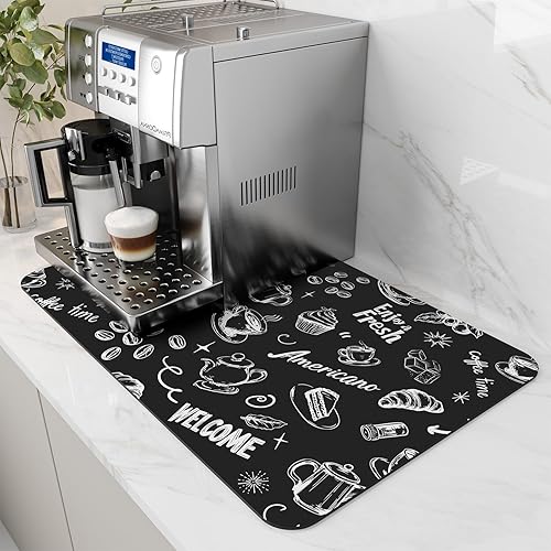 Miniatura 13 de AMOAMI - Alfombrilla de café con respaldo de goma absorbente que oculta manchas para secado de platos para mostrador de cocina, accesorios de barra