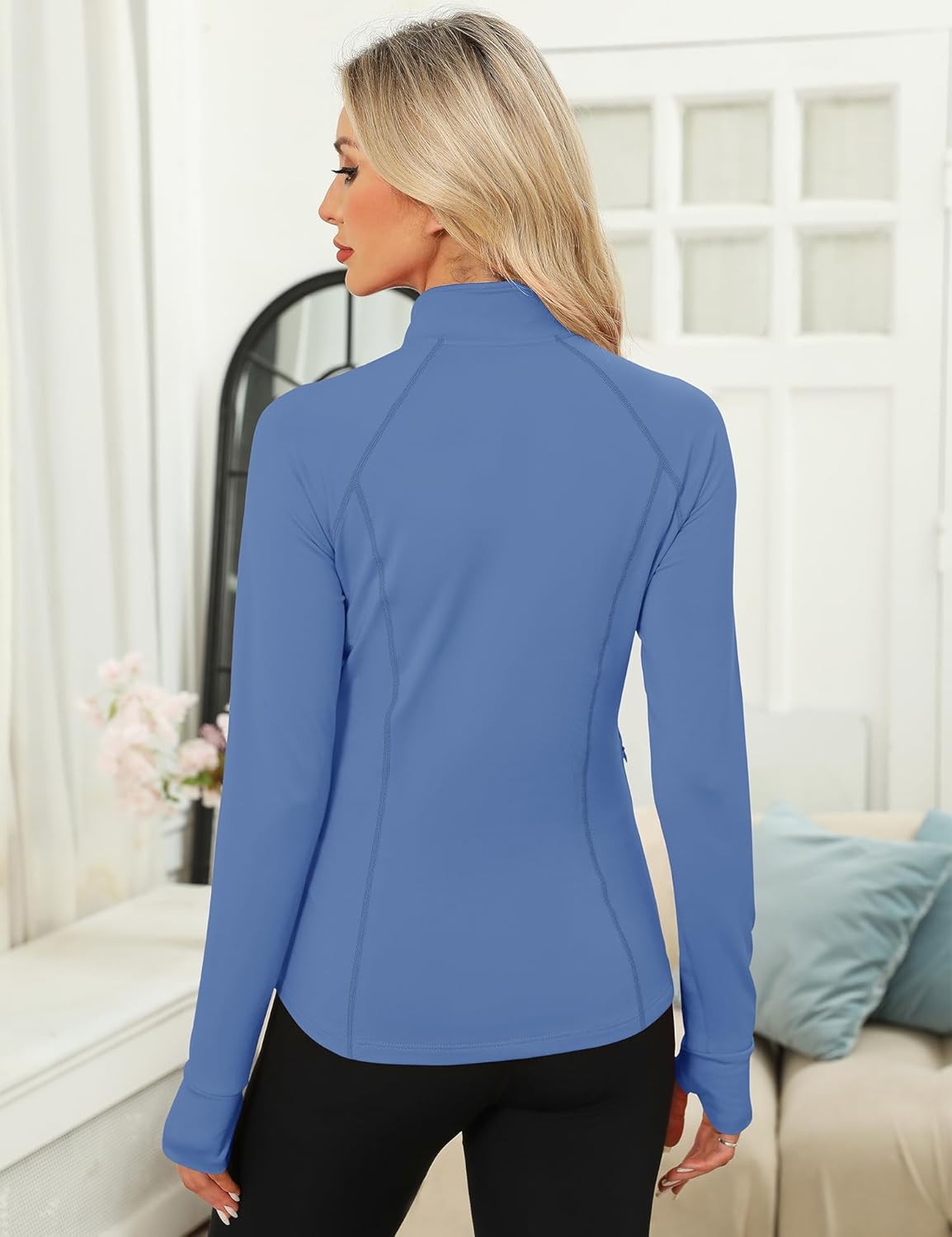 LOMON Women's Long Sleeve Athletic Tops Quarter Zip Workout Shirts Turtle Neck Fall Compression Shirt with Thumb Hole - Image 5