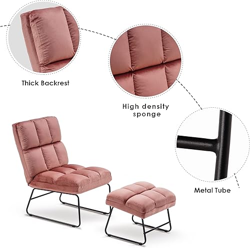 Miniatura 7 de MCombo Silla decorativa con otomana, patas de metal modernas de terciopelo, silla de club, sofá de sala de estar, sala de lectura, dormitorio, 0014