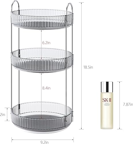 Miniatura 4 de INVSSENE Organizador de maquillaje giratorio de 360 grados para tocador, 3 niveles, organizador de maquillaje de gran capacidad y almacenamiento,