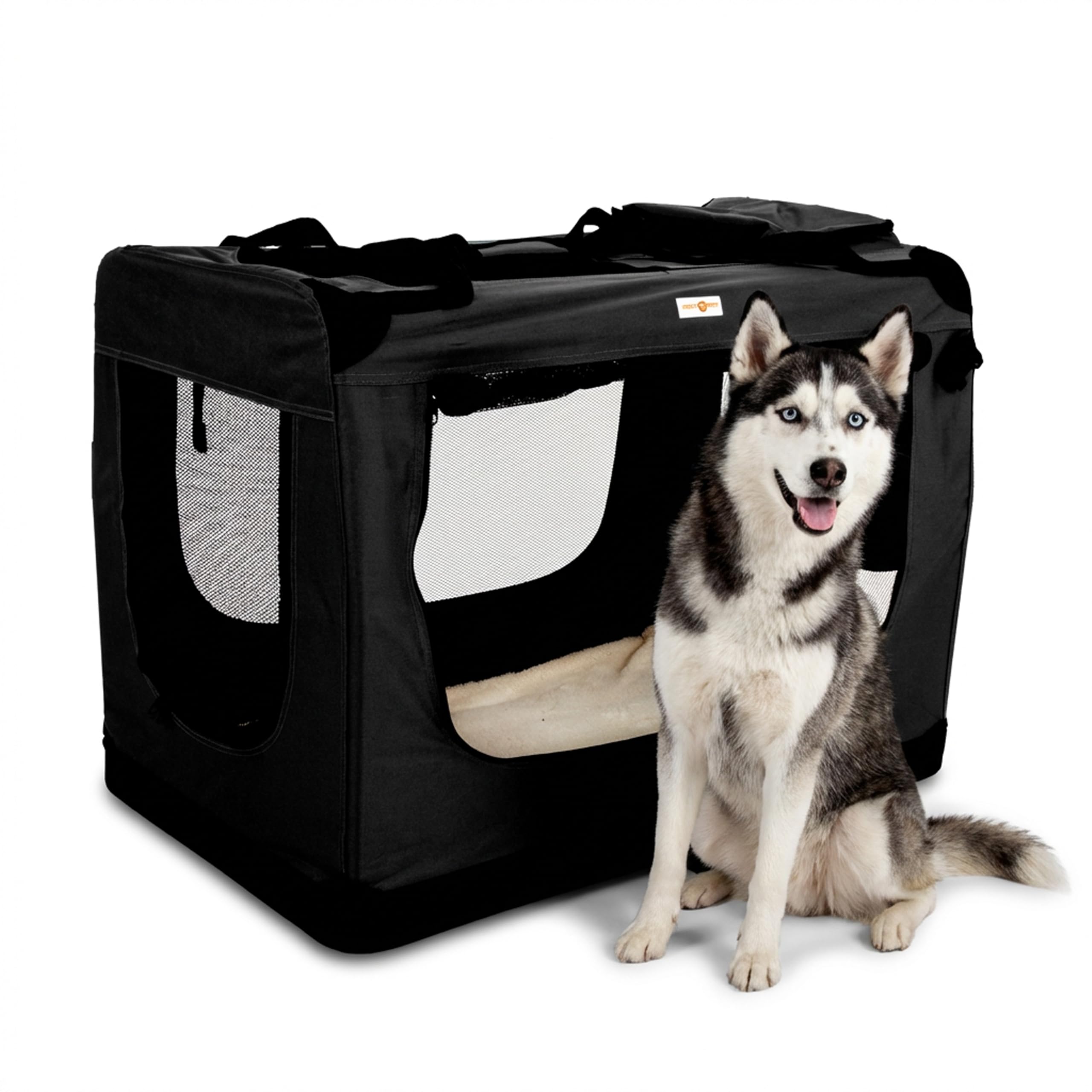 Cozy Pet Fabric Dog Crate in Black, XL Size 90cm, Cat Pet Carrier Soft Sided Travel Crate Folding Transport Travel Cage Ideal for Dogs, Puppies, Cats, Rabbits, etc. FDC-XL-BLK
