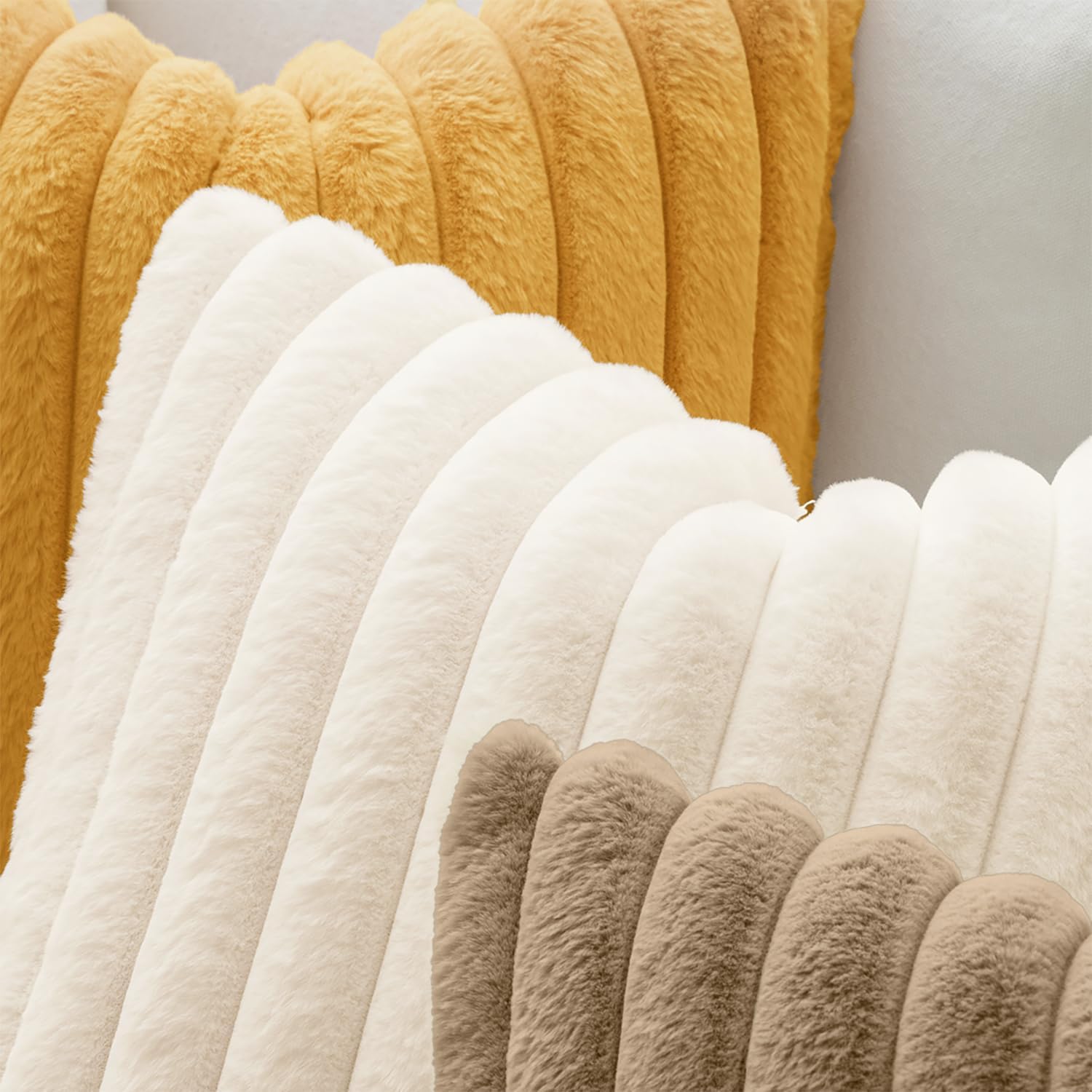 MIULEE Faux Fur Decorative Throw Pillow Covers 18x18 Inch Set of 2, Modern Spring Home Decor Soft Plush Couch Pillows Cozy Fluffy Cushion Covers for Sofa Bed Beige