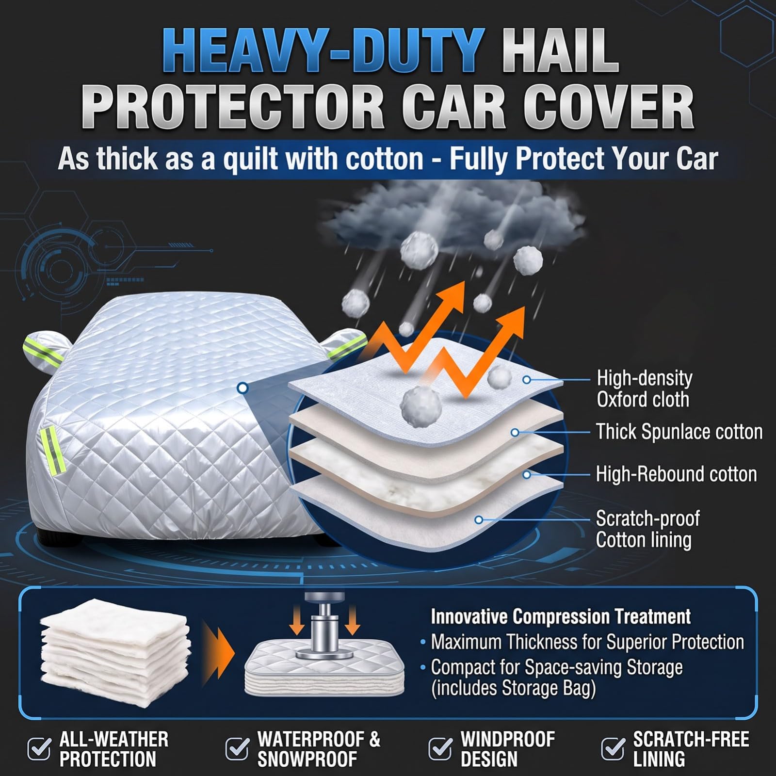Telo Antigrandine Auto per Toyot C-HR 2024 Copertura Auto Esterno Imbottita Cotone Spesso Impermeabile Protezione UV Vento Polvere Telo Su Misura per Auto