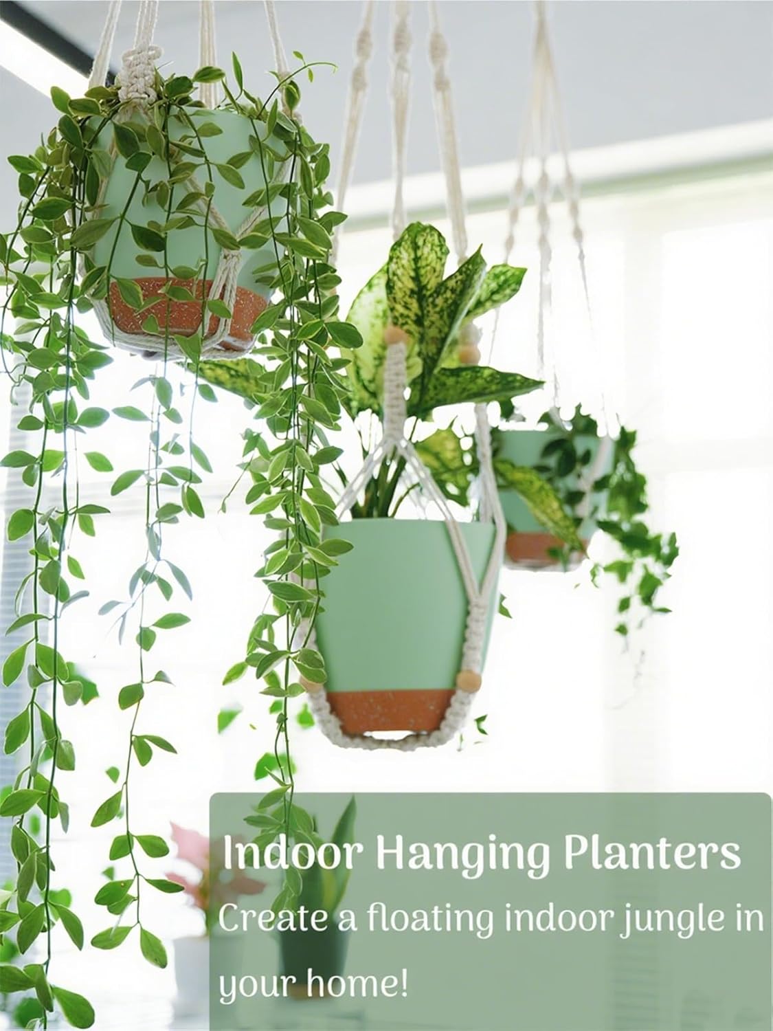 Bouqlife Self Watering Hanging Planters for Indoor Plants 3 Pack Macrame Plant Hangers with Drainage Holes Pots and Hooks for Home Garden Decor Green