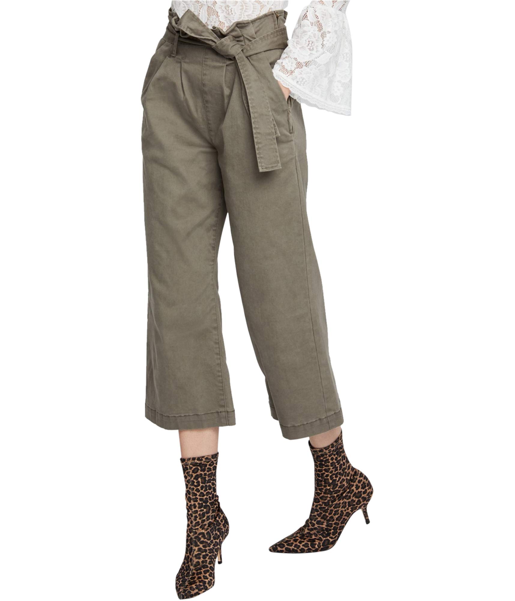 Rachel Roy Womens Paperbag Casual Wide Leg Pants Green 8