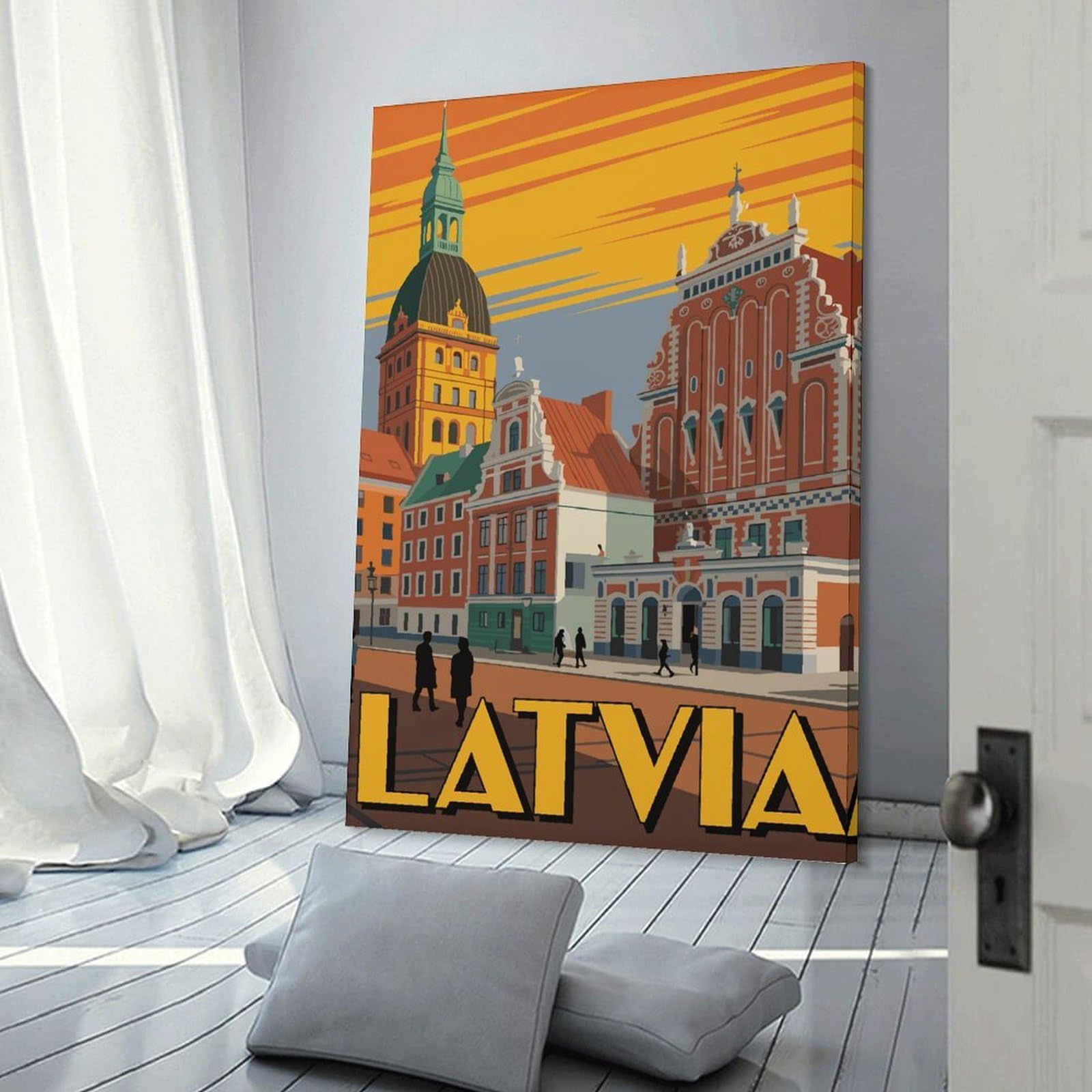 Junmoney Latvia Travel Canvas Wall Art, 24x36inch(60x90cm), for Bedroom, Guest Room Or Reading Nook, Decorative Wall Art for Cosy Rooms