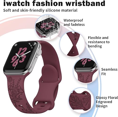 Miniatura 4 de Paquete de 4 correas grabadas florales compatibles con correas de Apple Watch de 1.496 pulgadas, 1.575 pulgadas, 1.614 pulgadas, 1.654 pulgadas,