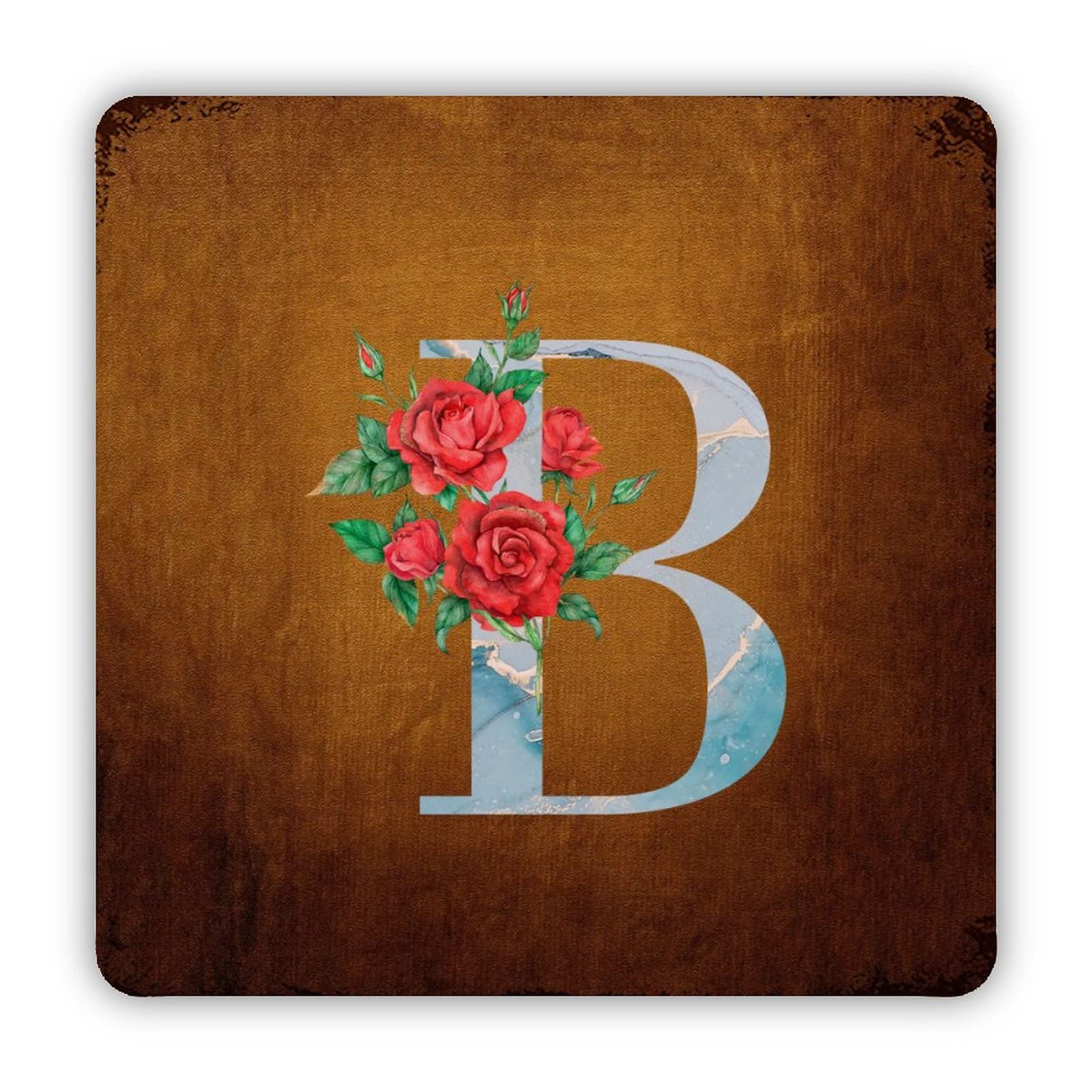 ENEDNATE Farmhouse Rustic Aluminum Sign Red Rose Initial Letter Monogram Alphabet B Metal Sign Retro Aluminum Tin Sign for Kitchen Bedroom Living Room Wall Art Door Hanger Home Decor Sign 12x12 Inch