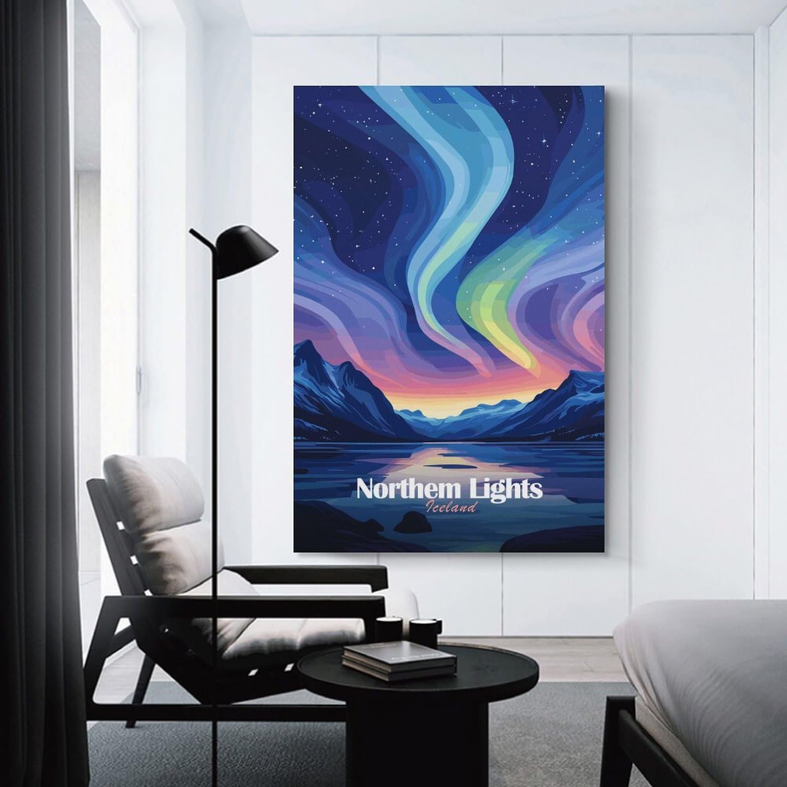 Junmoney Iceland Northern Lights Canvas Art Print, 24x36inch(60x90cm), for Living Room, Bedroom, Office Or Hallway, Decorative Artwork with Broad Appeal