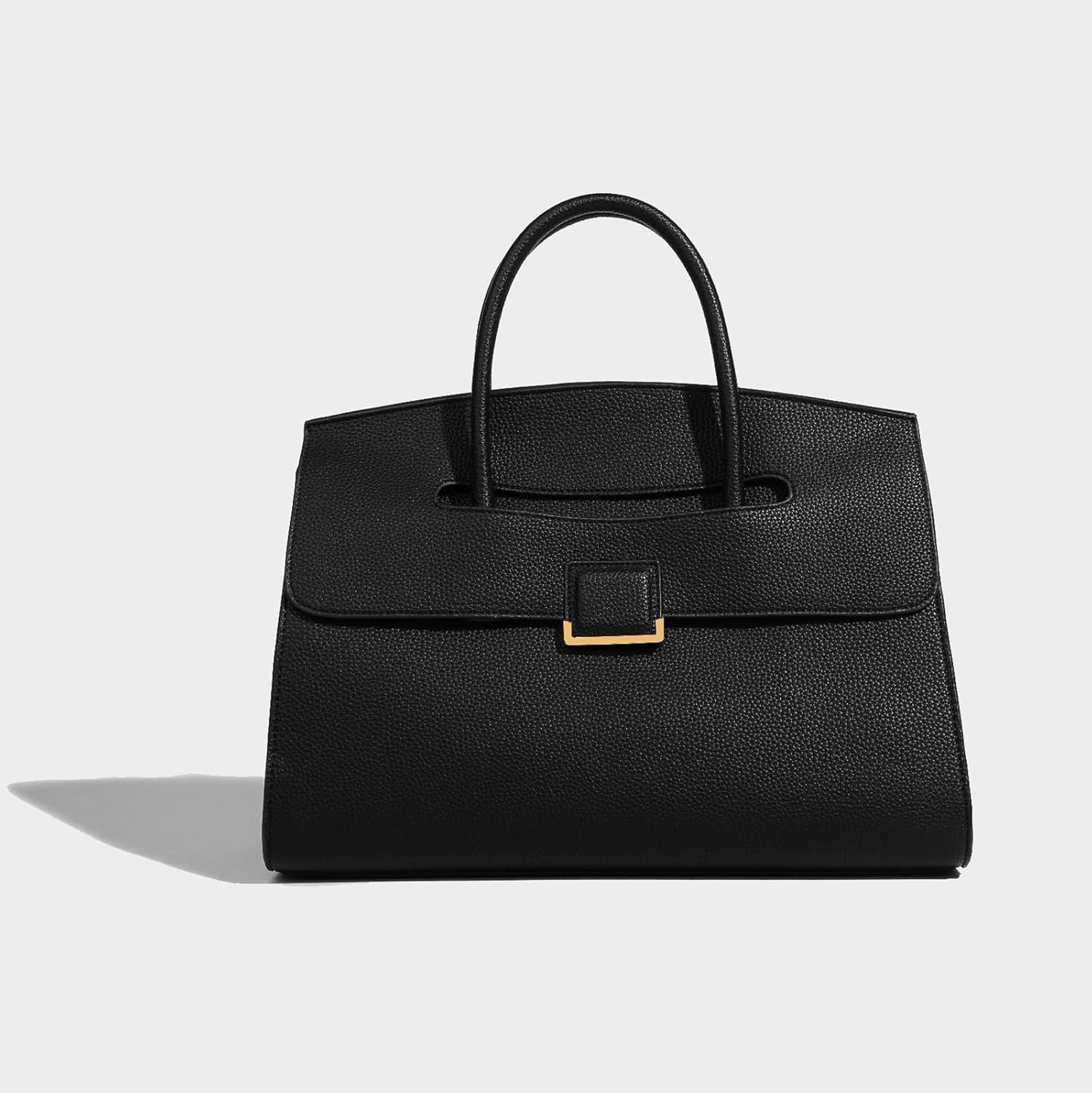Luxury Women's Leather Top Handle Tote Bag Age Reduced Elegant Flap Briefcases (1# Black)