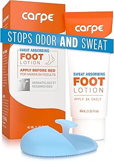 Carpe Sweat Absorbing Foot Lotion WITH APPLICATOR, A dermatologist-recommended solution to stop sweaty, smelly feet, Helps prevent blisters, Great for hyperhidrosis. 1 Tube + Applicator