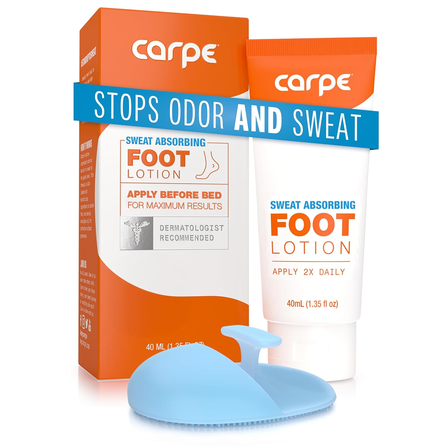 Carpe Sweat Absorbing Foot Lotion 3 Tubes WITH FREE APPLICATOR, A dermatologist-recommended solution to stop sweaty, smelly feet, Helps prevent blisters, Great for hyperhidrosis