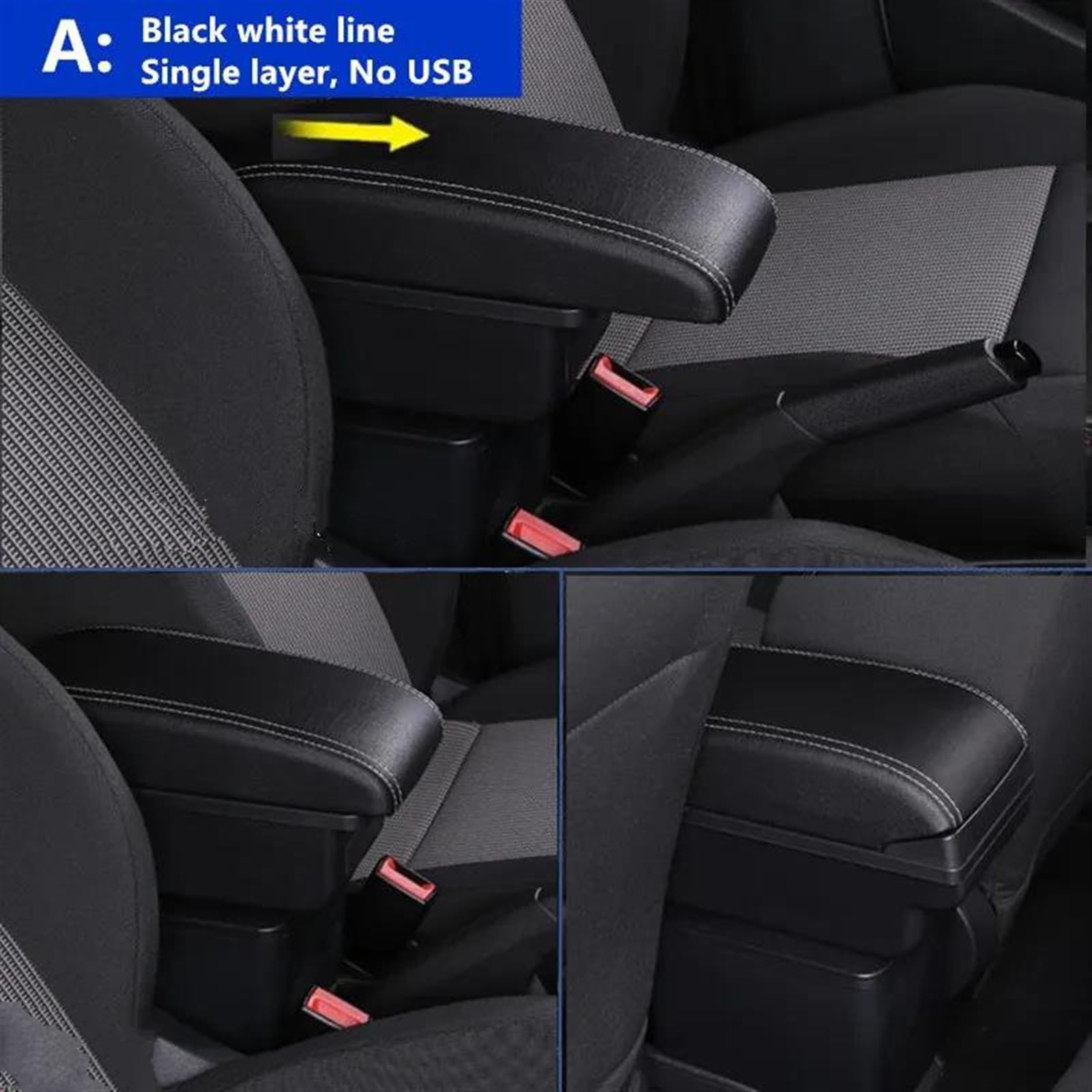 Box Bracciolo Con Supporto Multifunzionale Cuscino In PU Accessori Modifica Interni Auto Per Fiat 500 Per CRONOS Consolle centrale(A1 black line No USB)