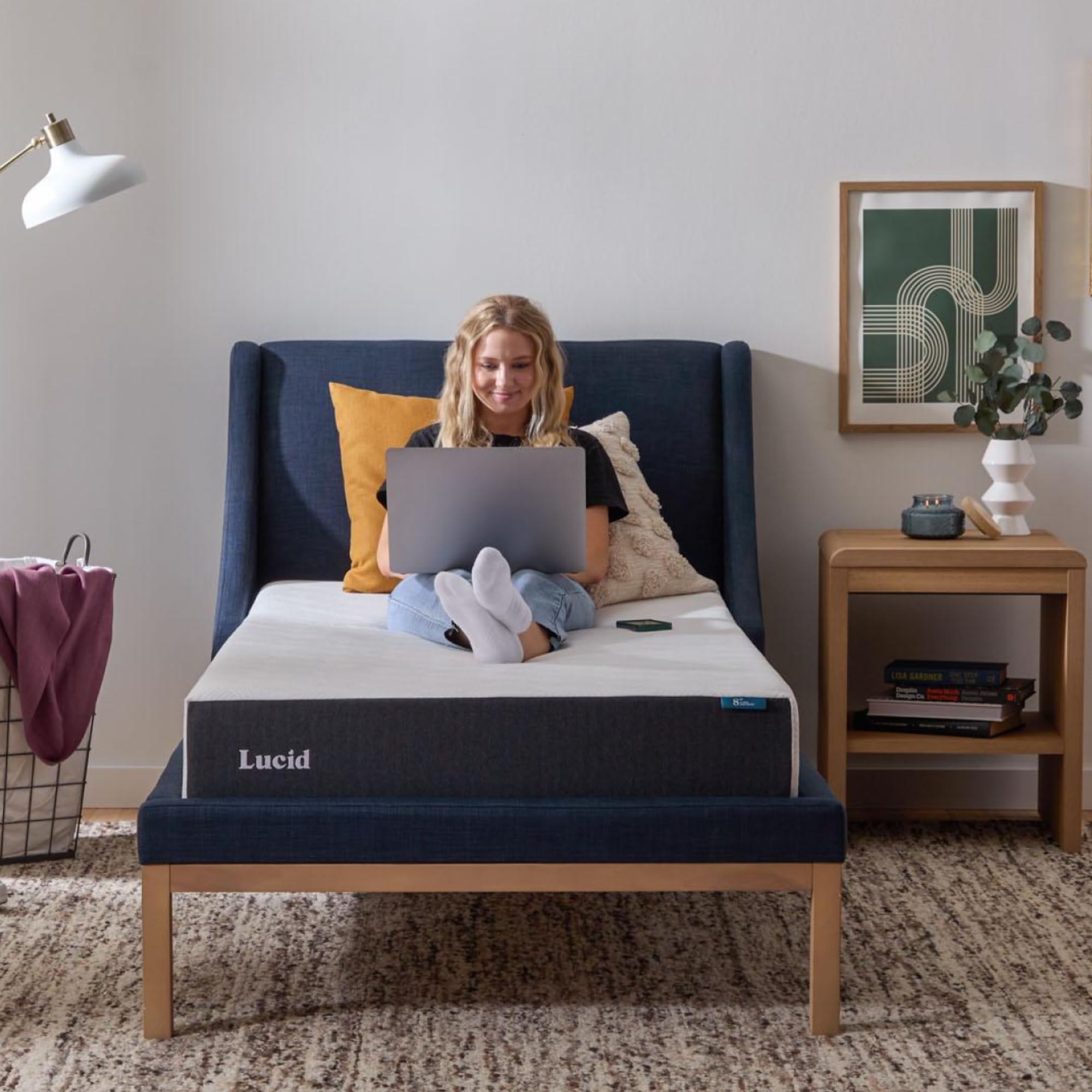 LUCID Matelas mémoire de forme - 20 cm epaisseur, Souple - Infusé de gel rafraîchissant & Charbon de bambou, Oeko-Tex, 90x190 cm, 1 personne, Blanc