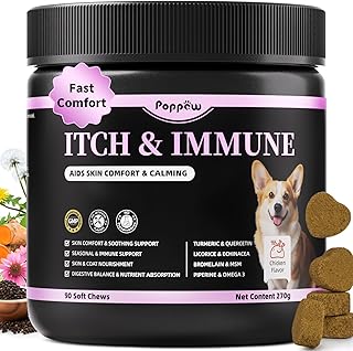 POPPAW Itch Relief for Dogs - Turmeric Supplements for Itching Skin Comfort & Coat Health & Seasonal Allergy Care, Immune ...