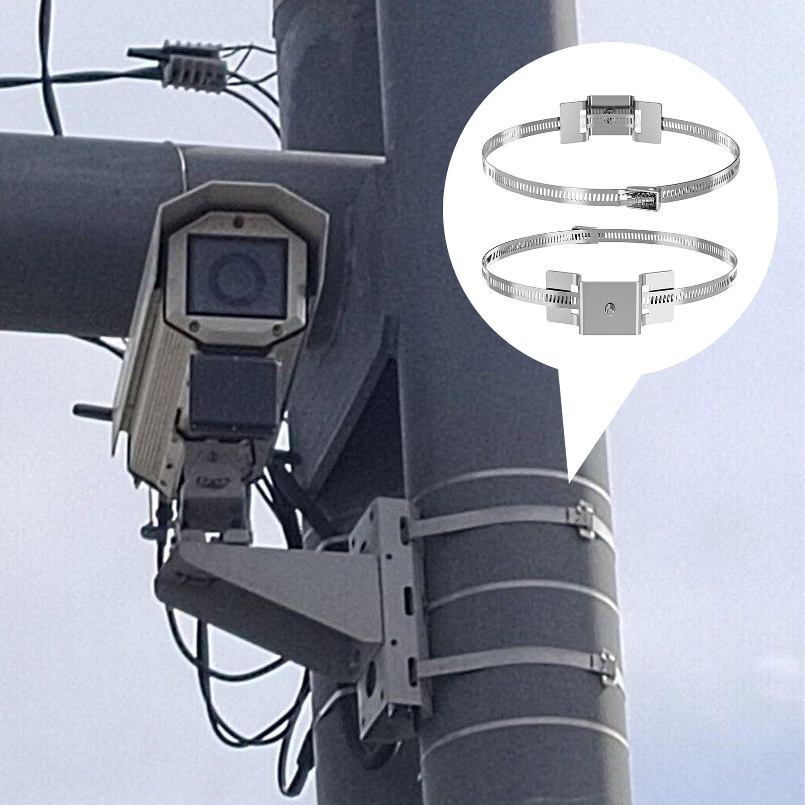 Support de mât - Kit de fixation de de route, matériel réglable pour la fixation de panneaux solaires, boîtes aux lettres, mâts de téléphone ronds, barres et