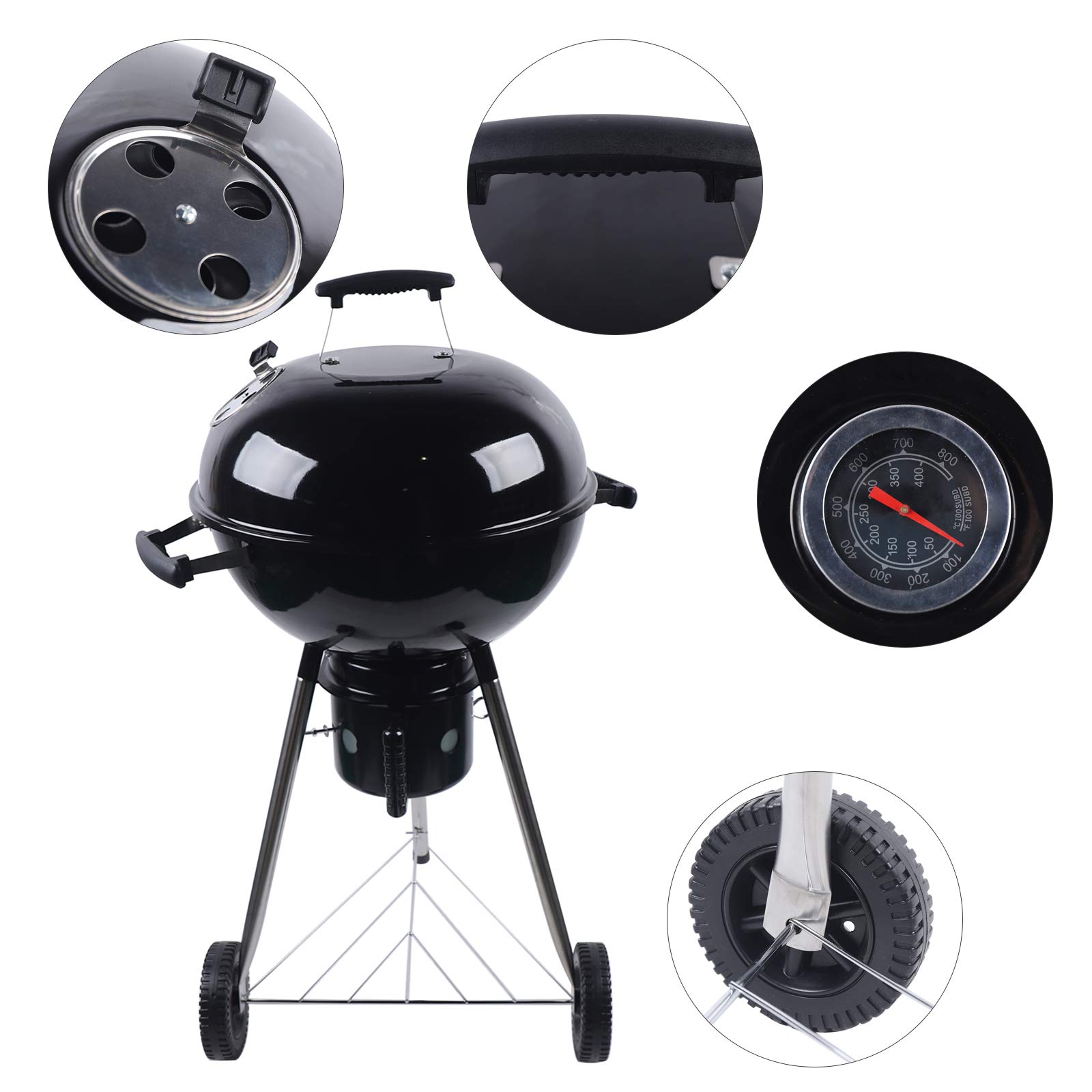 Barbecue a carbonella, barbecue a sfera, da viaggio, barbecue da campeggio, con coperchio rotondo e foro di ventilazione, numero adatto per 5-8 persone, 94 x 47 cm