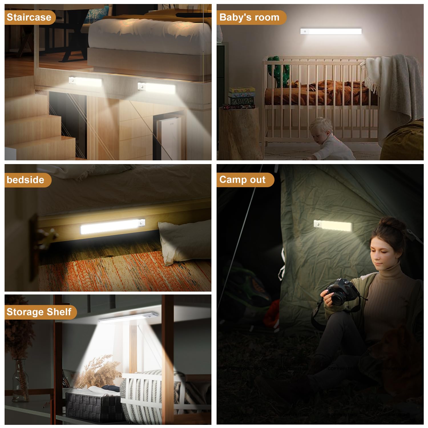 Vicloon Motion Sensor Led Lights, 3 Pack Auto On/Off Wireless Rechargeable Cabinet Night Light