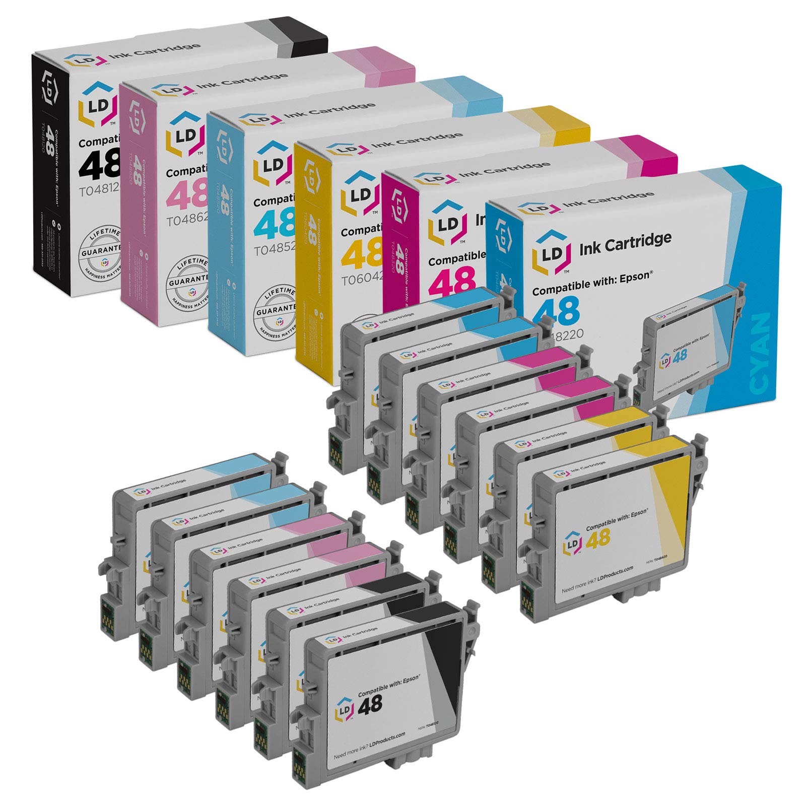 LD Products Remanufactured Ink Cartridge Replacements for Epson 48 (2 Black, 2 Cyan, 2 Magenta, 2 Yellow, 2 Light Cyan, 2 Light Magenta, 12-Pack)